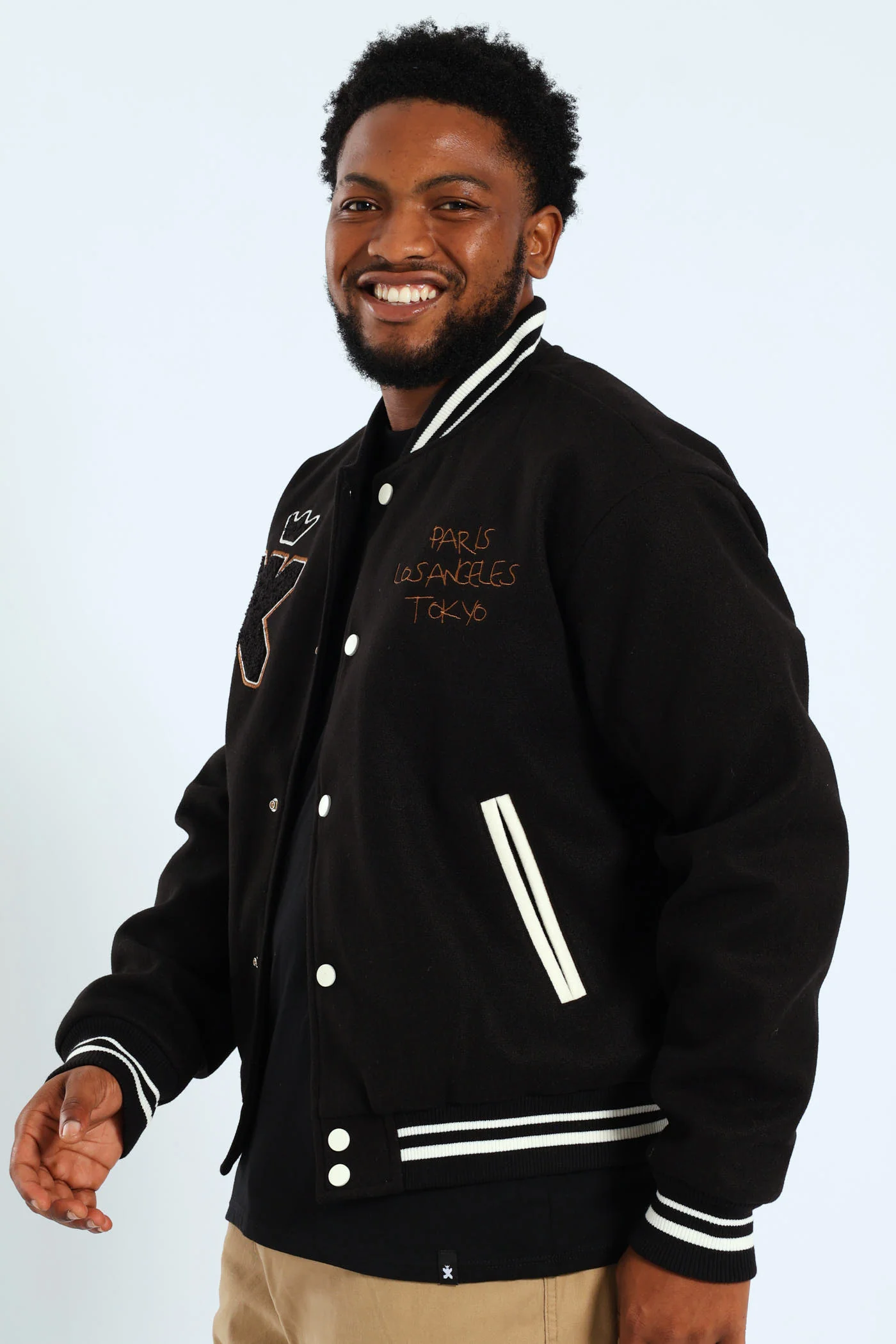 Melton Baseball Jacket - Black - Image 5