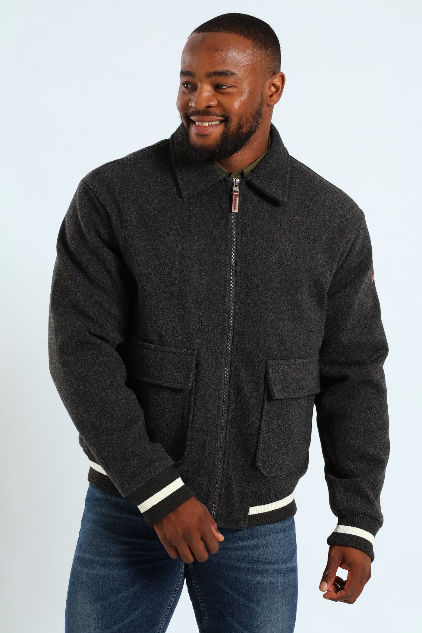 Melton Bomber Jacket - Charcoal - Image 2