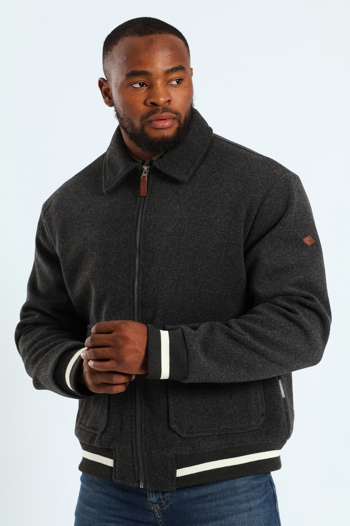 Melton Bomber Jacket - Charcoal - Image 4