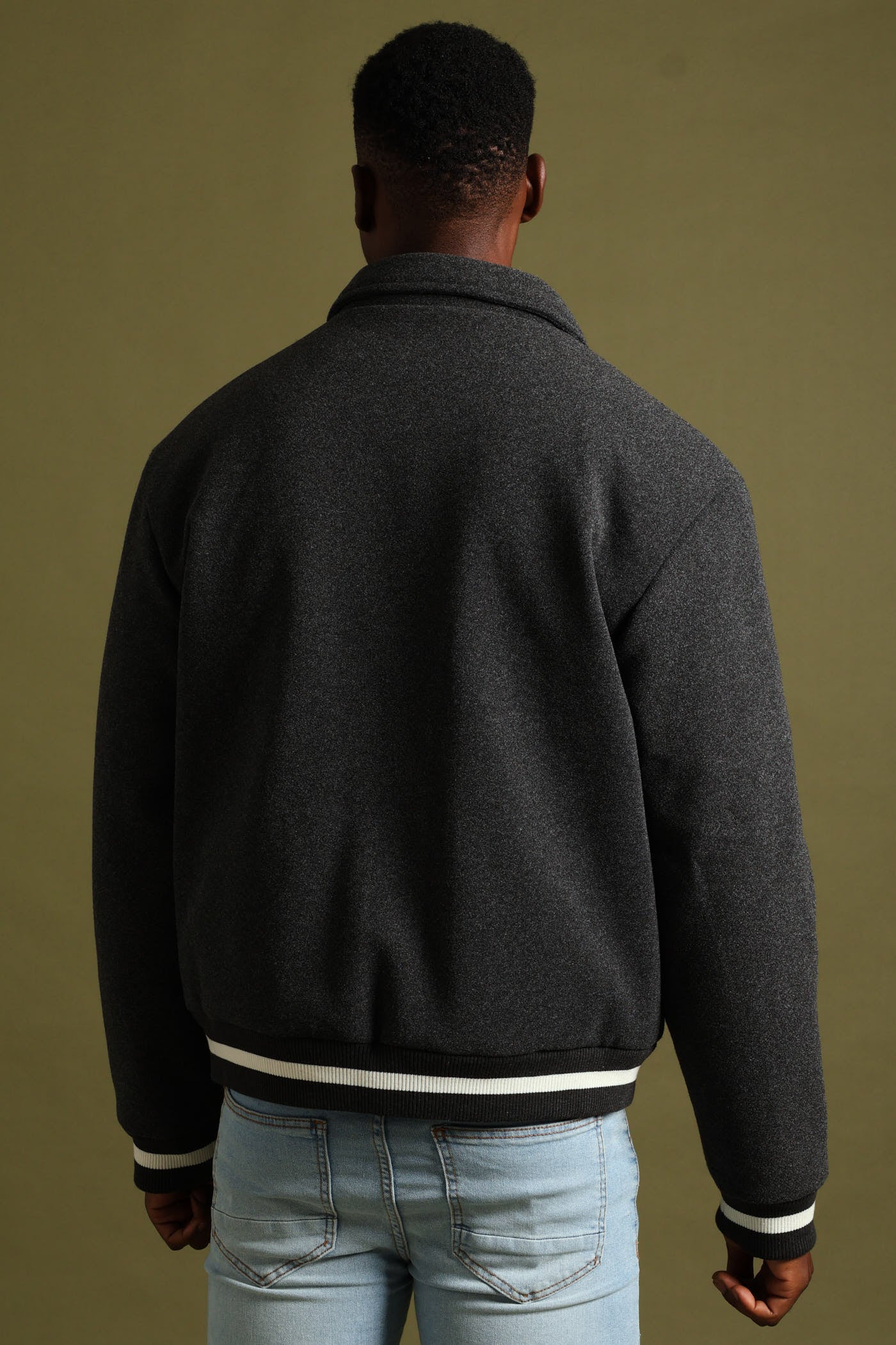 Melton Bomber Jacket - Charcoal - Image 5