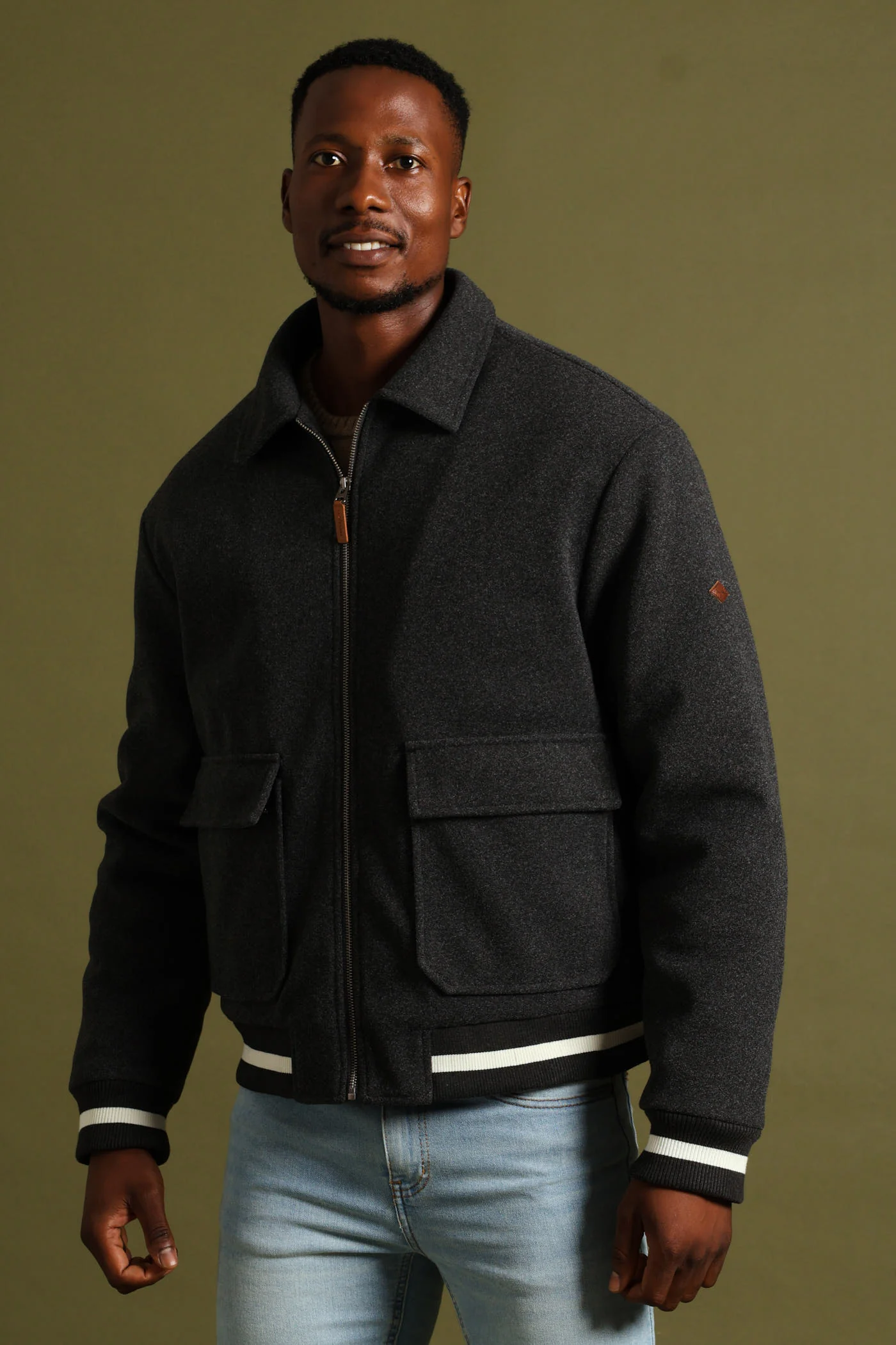 Melton Bomber Jacket - Charcoal - Image 6