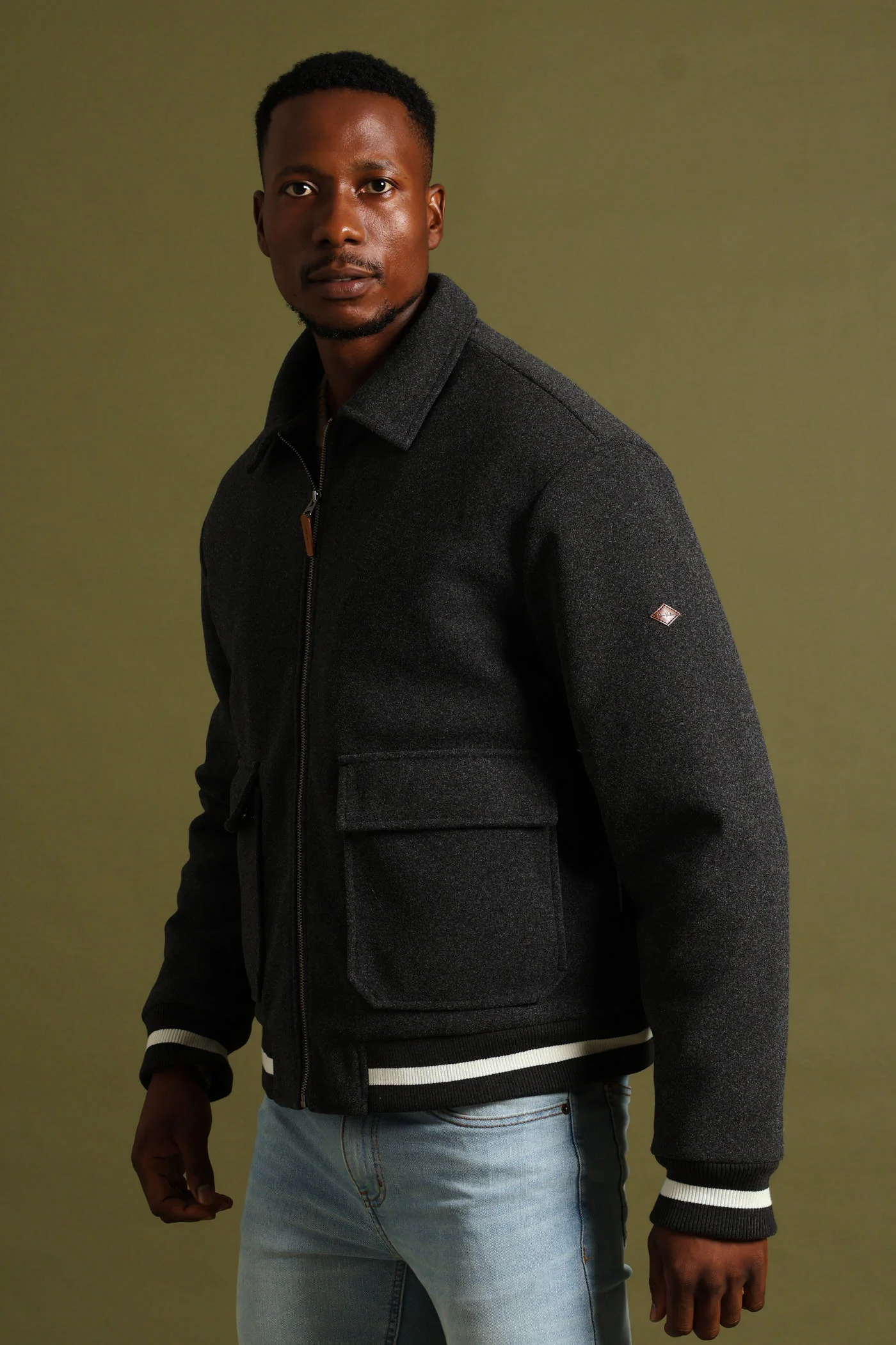 Melton Bomber Jacket - Charcoal - Image 9