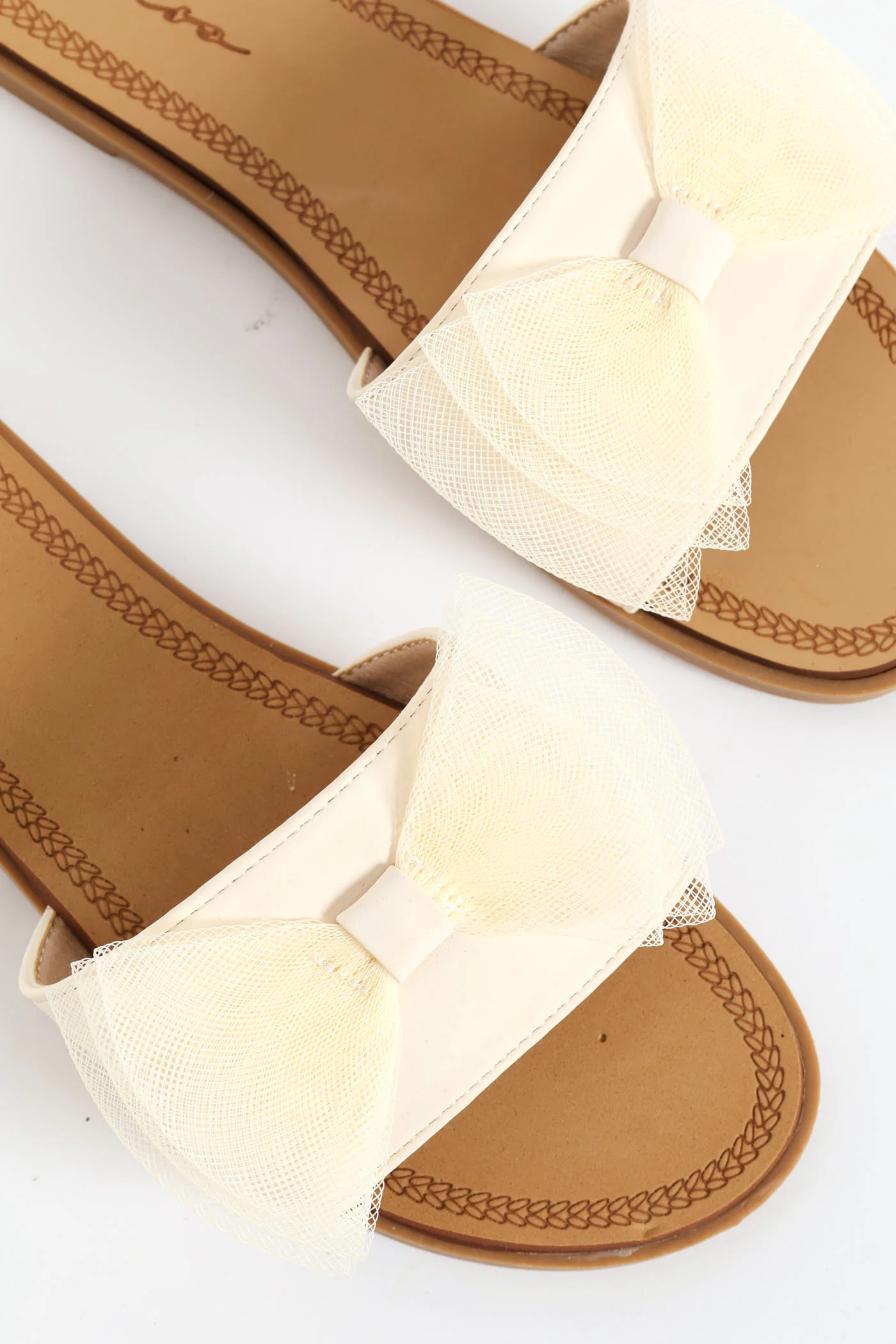Mesh Bow Upper On Comfort Outsole Sandal - Natural - Image 2