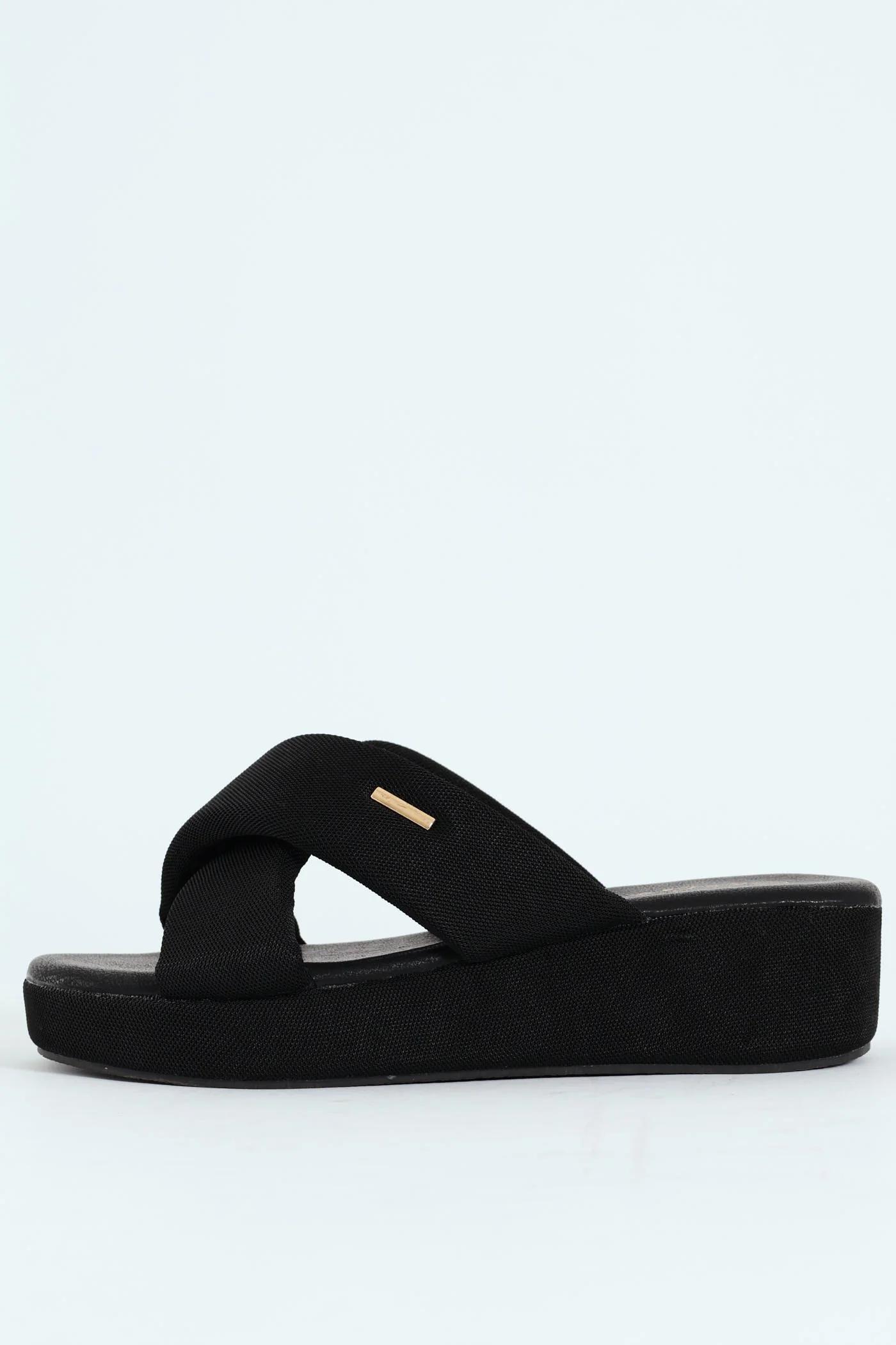 Mesh Crosstrap On Flatform Sandal - Black - Image 4