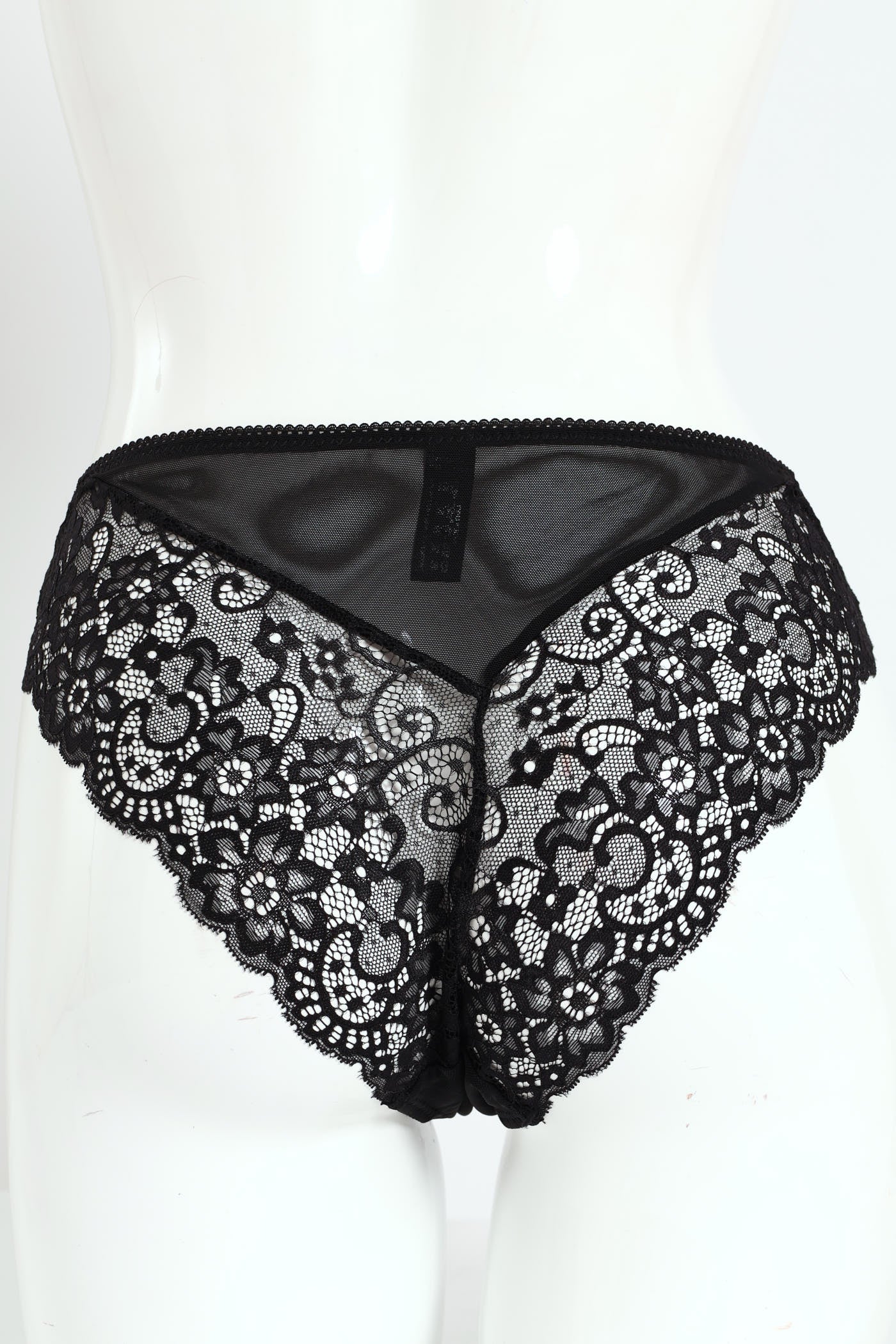 Mesh & Lace Brazilian Panty - Black - Image 2