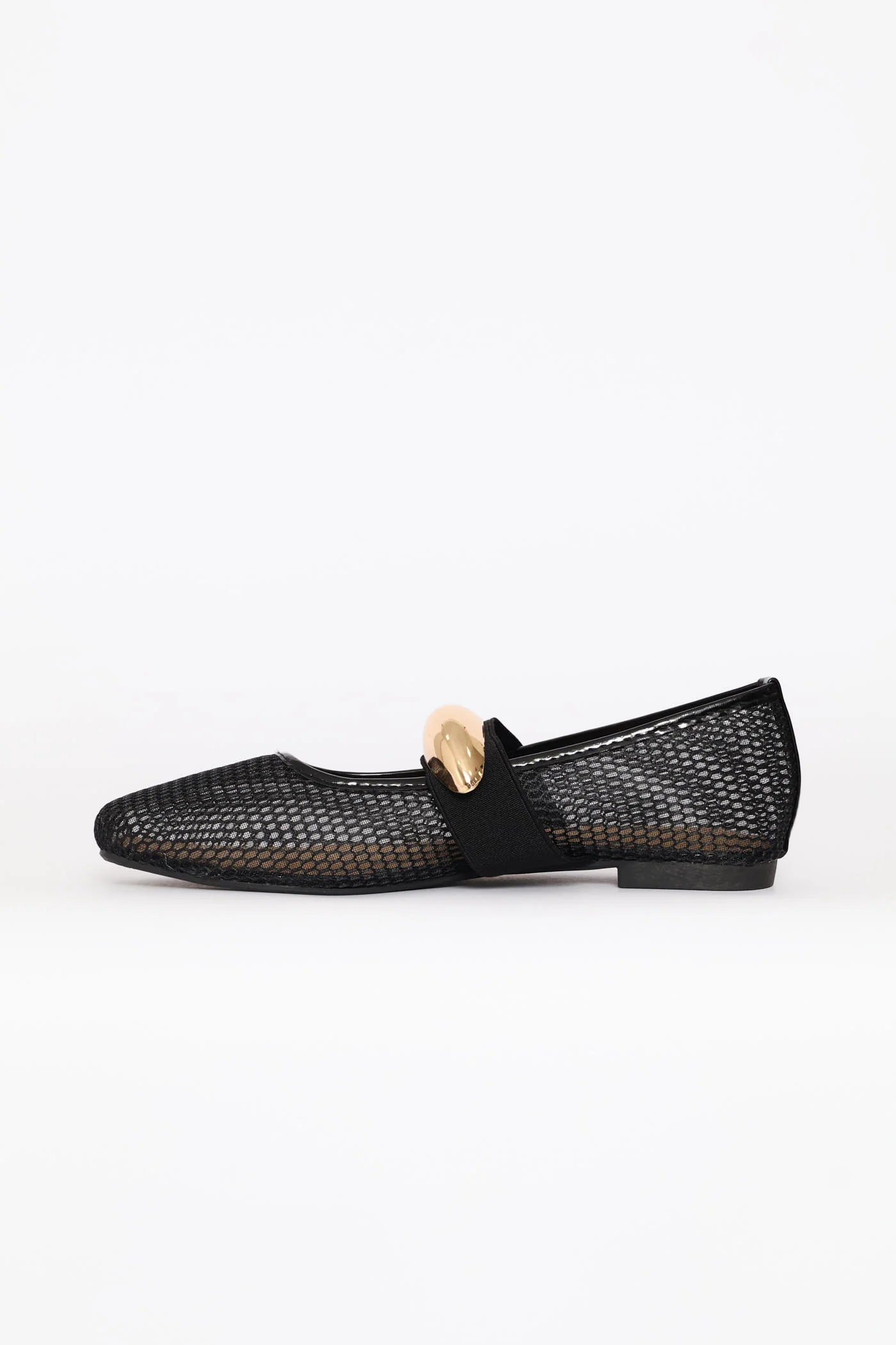 Mesh Maryjane Pump With Gold Trim Detail - Black - Image 3