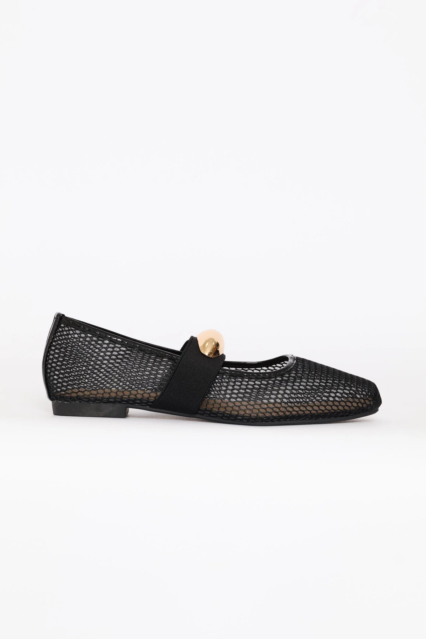 Mesh Maryjane Pump With Gold Trim Detail - Black - Image 5