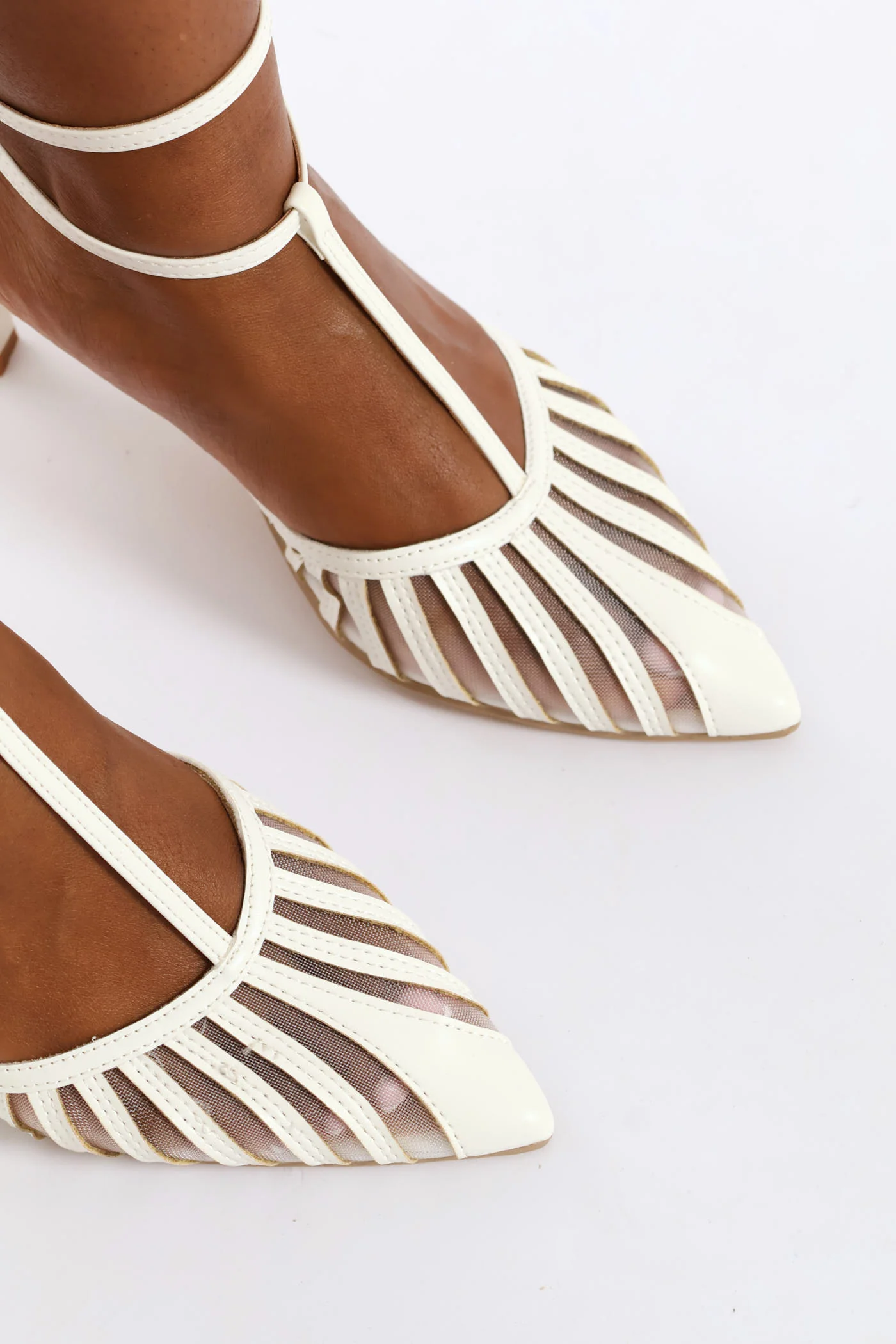 Mesh T-Bar Strap Heel - White - Image 2