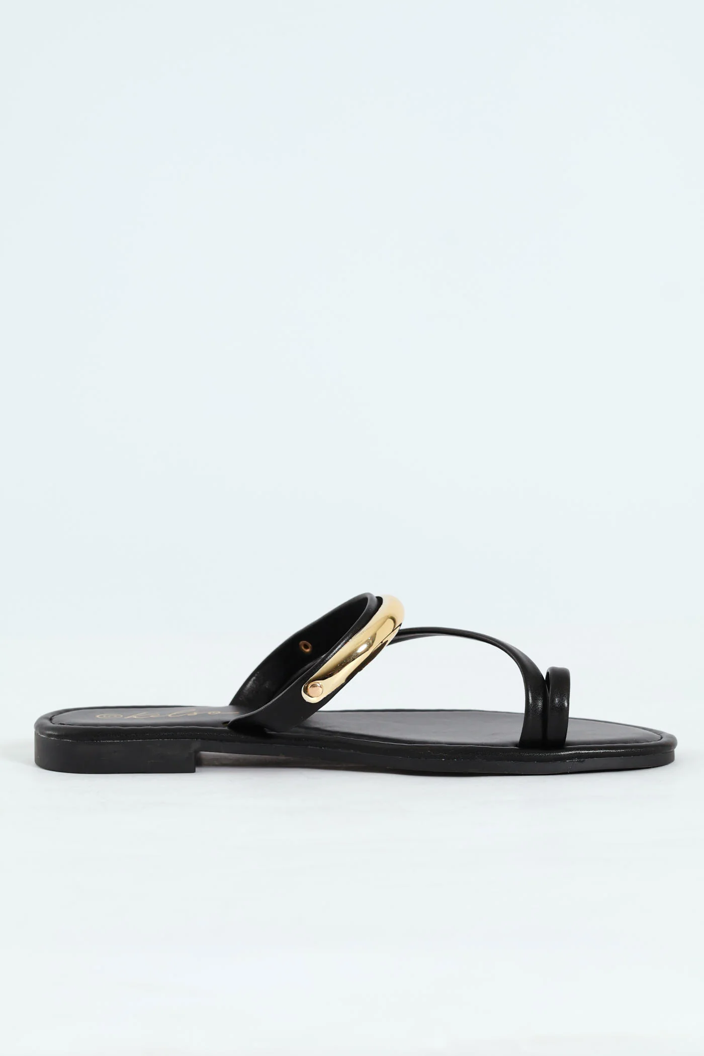 Metal Bar Detail Toe Post Sandal - Black - Image 3