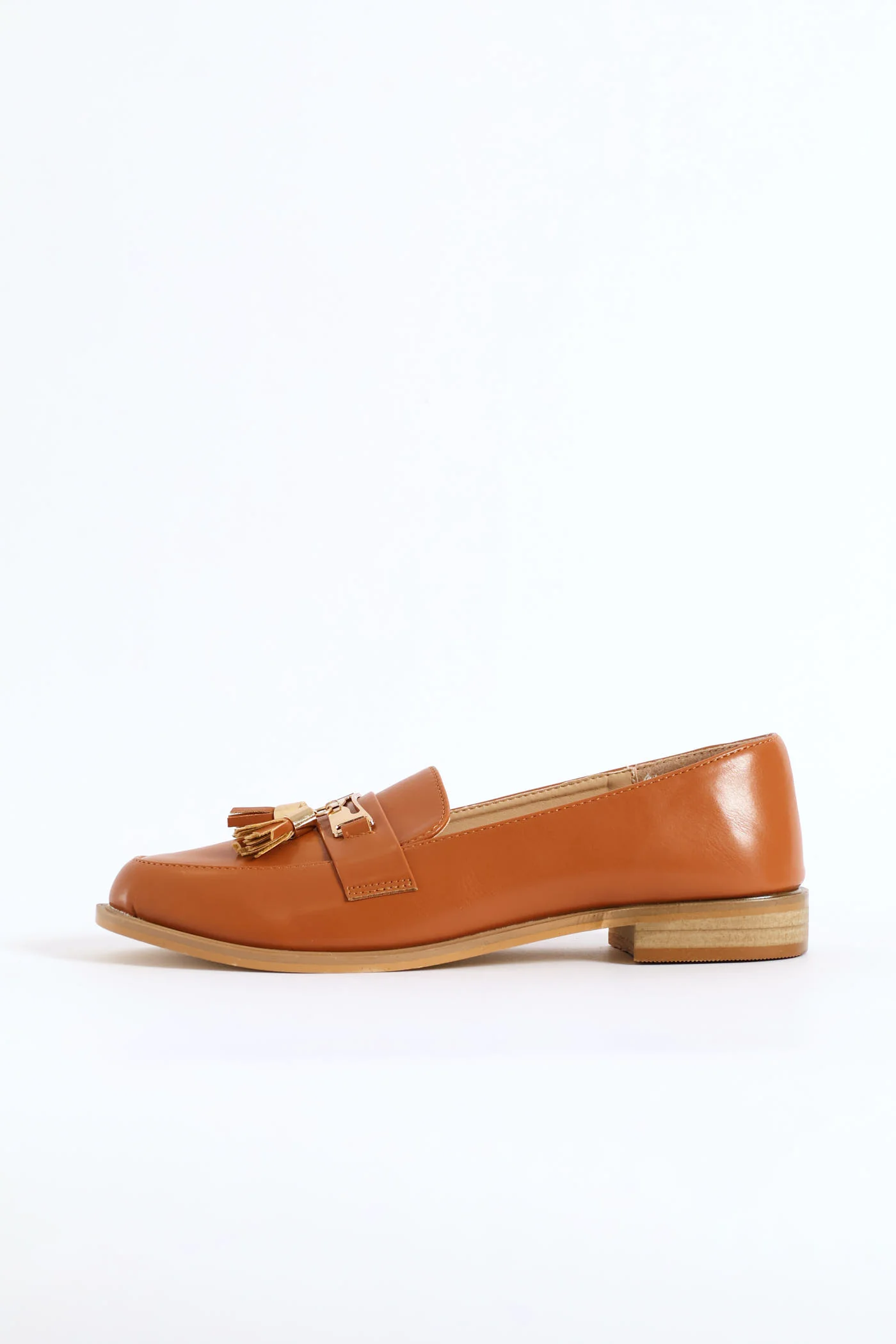 Metal Bar Tassle Patent Smart Loafer - Tan - Image 4