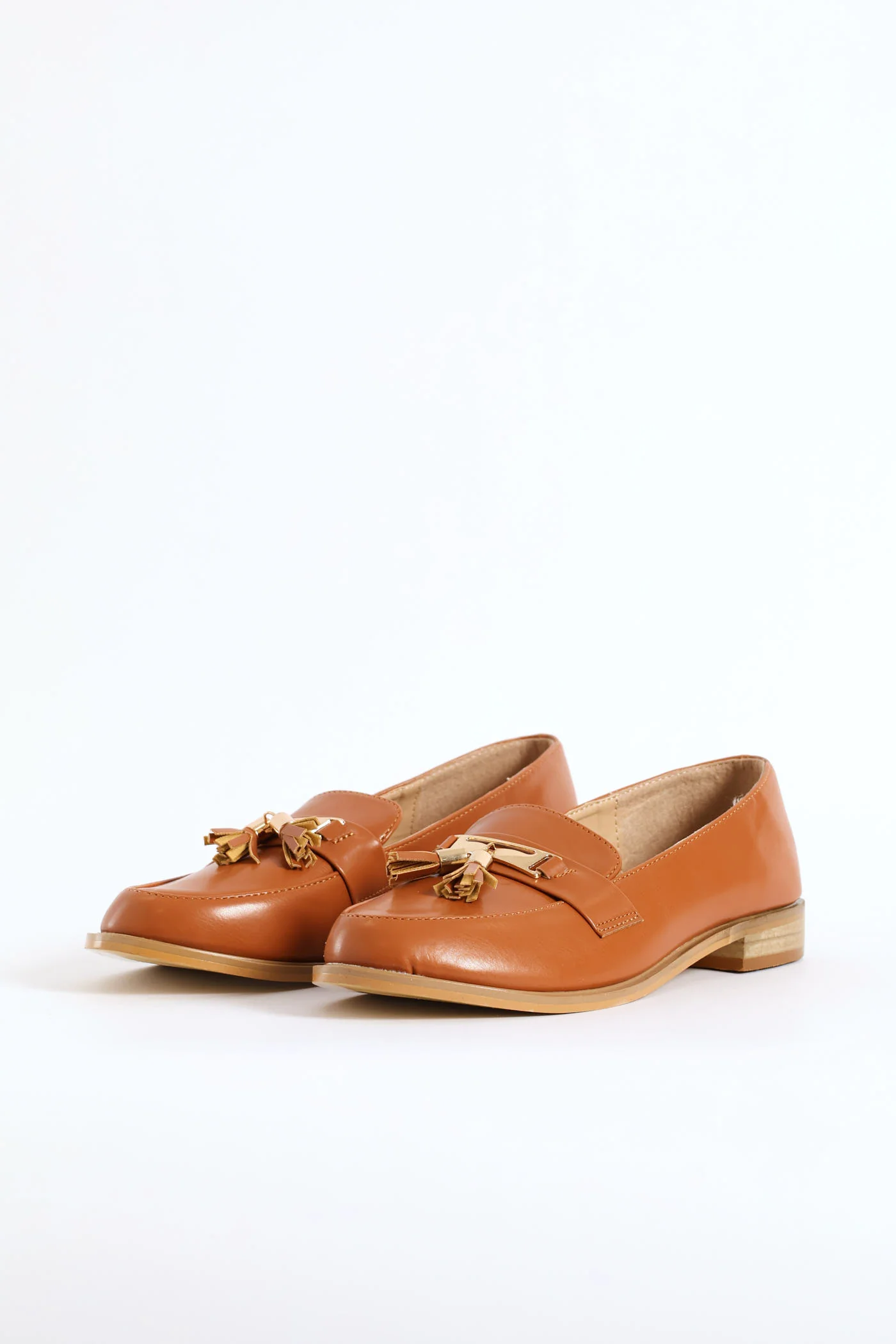 Metal Bar Tassle Patent Smart Loafer - Tan - Image 5