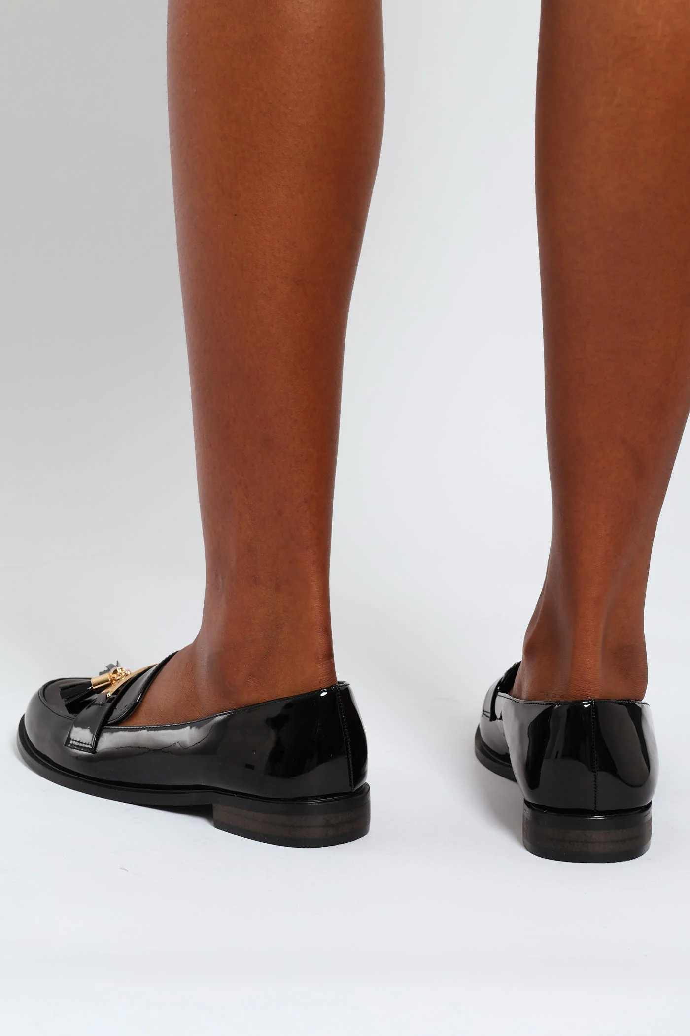 Metal Bar & Tassel Smart Patent Loafer - Black - Image 4