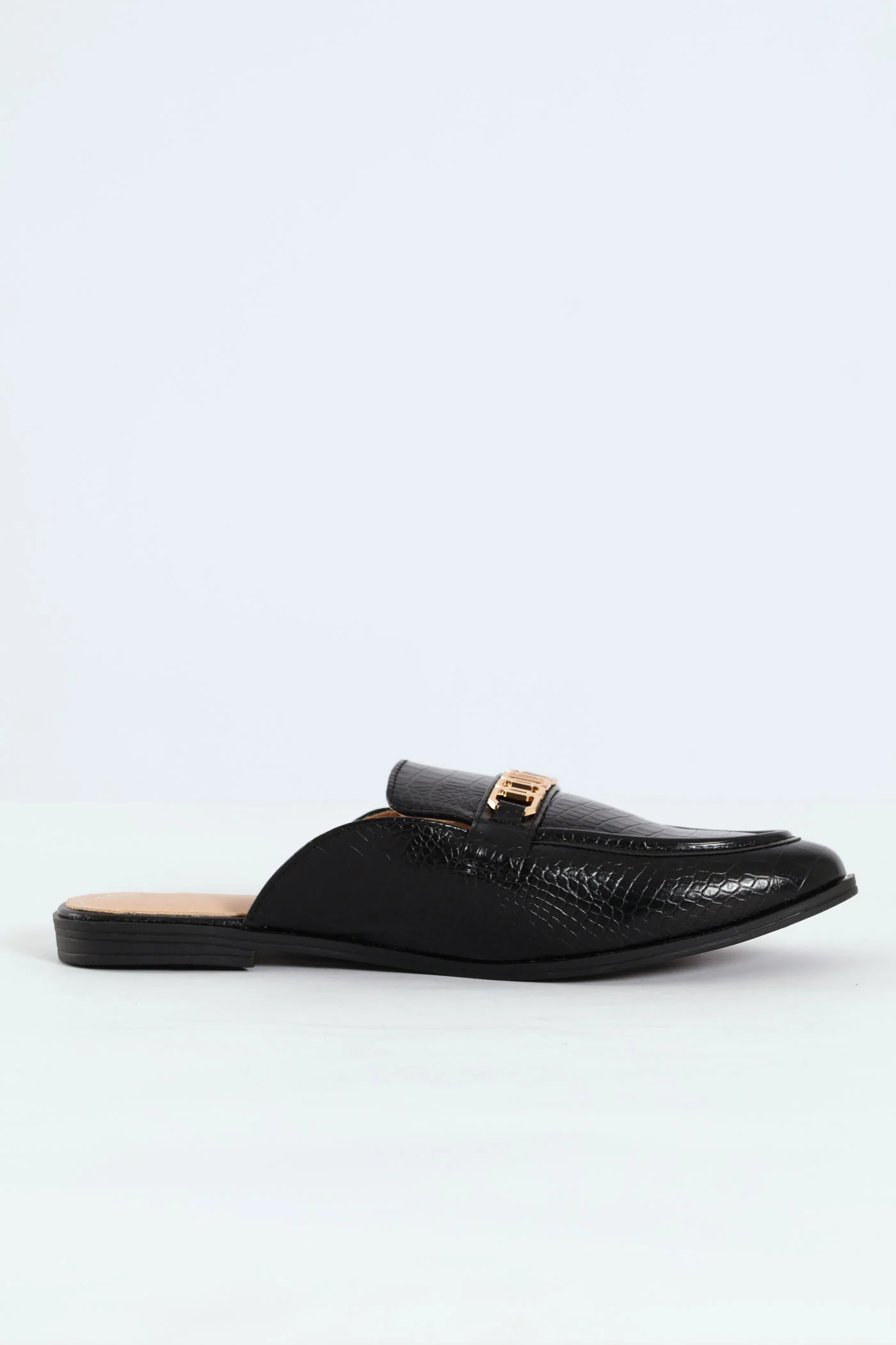 Metal Chain Push In Mule - Black - Image 3
