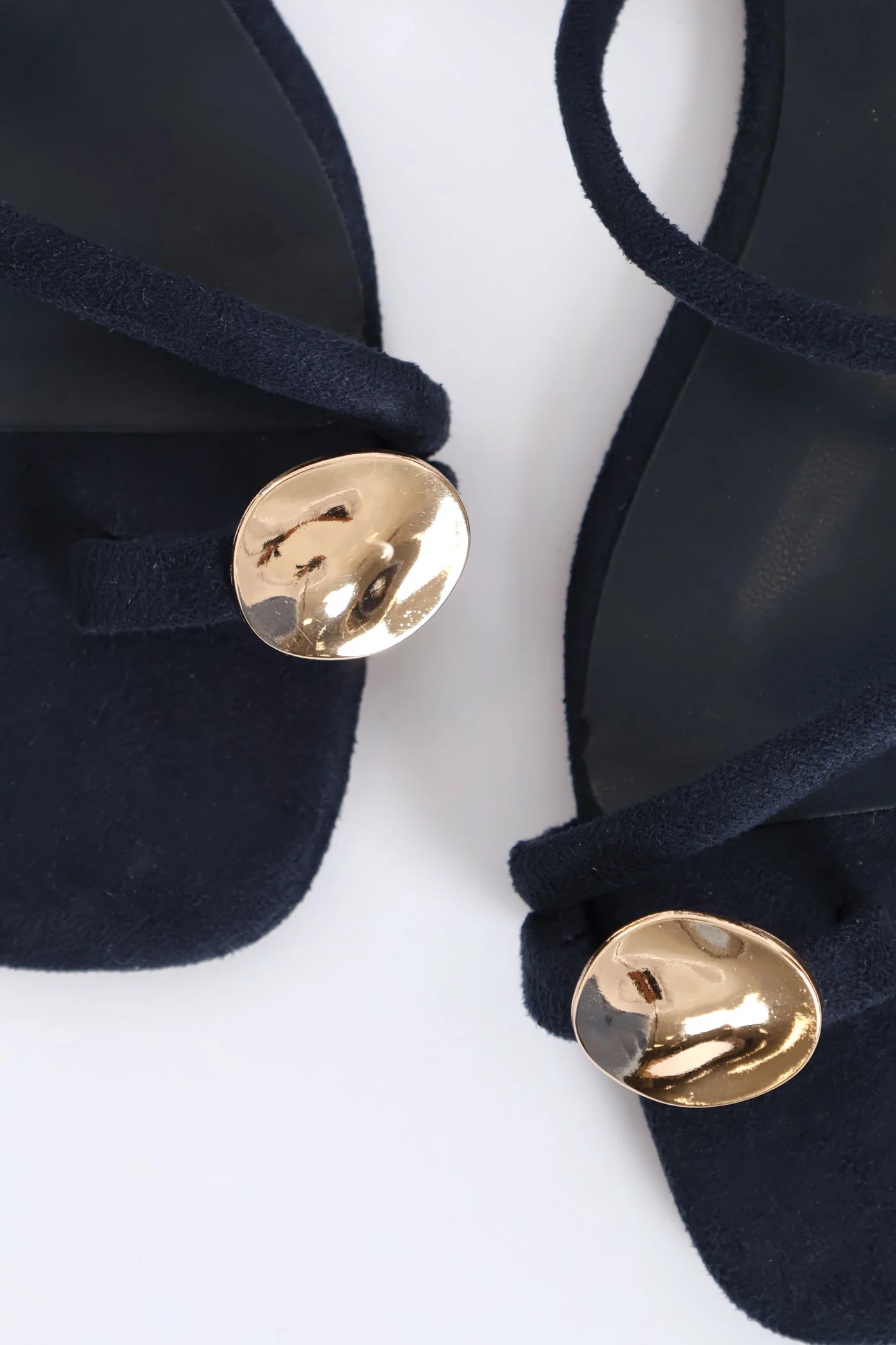 Metal Circle Trim Basic Toe Post Mule Sandal - Navy - Image 2