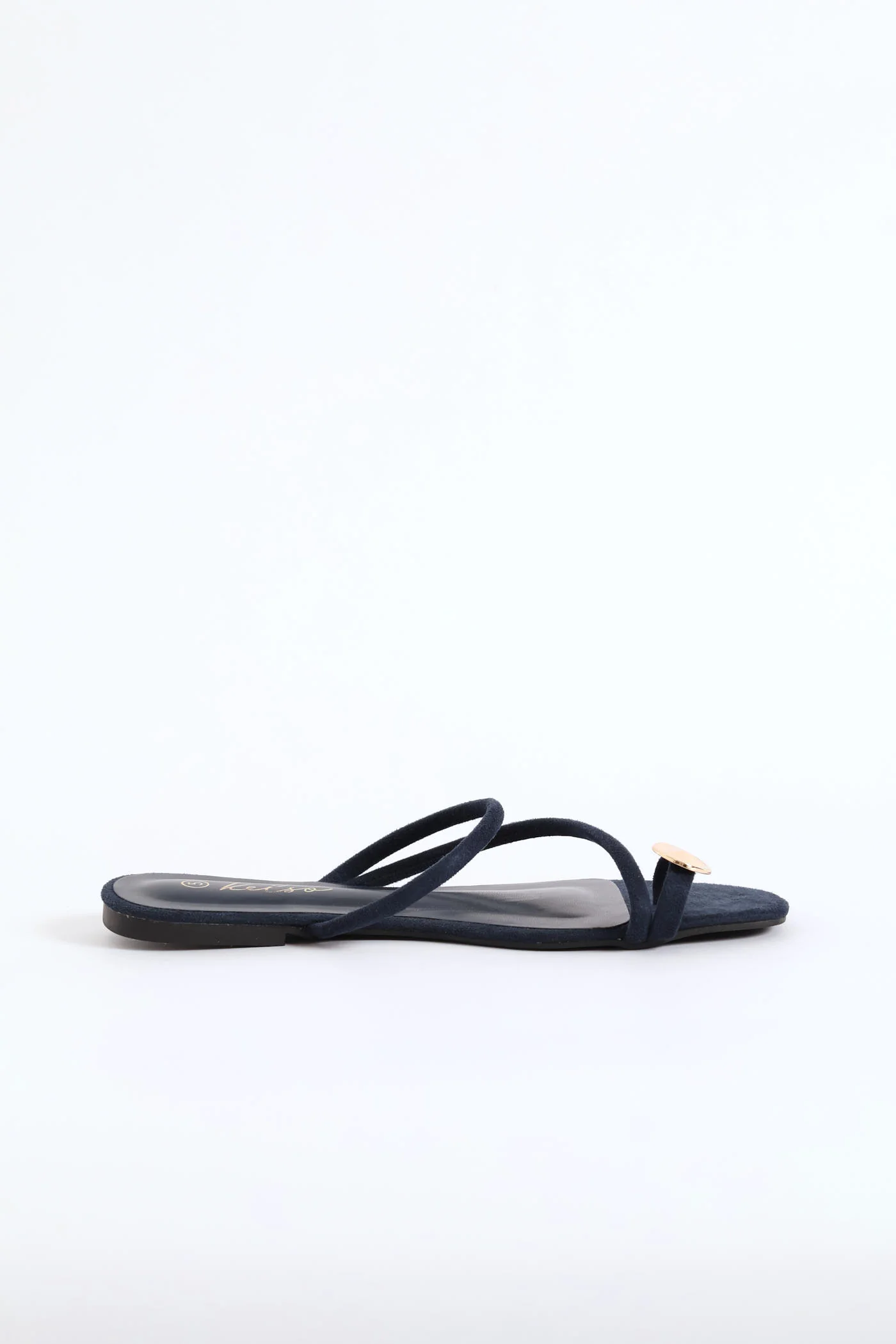 Metal Circle Trim Basic Toe Post Mule Sandal - Navy - Image 3