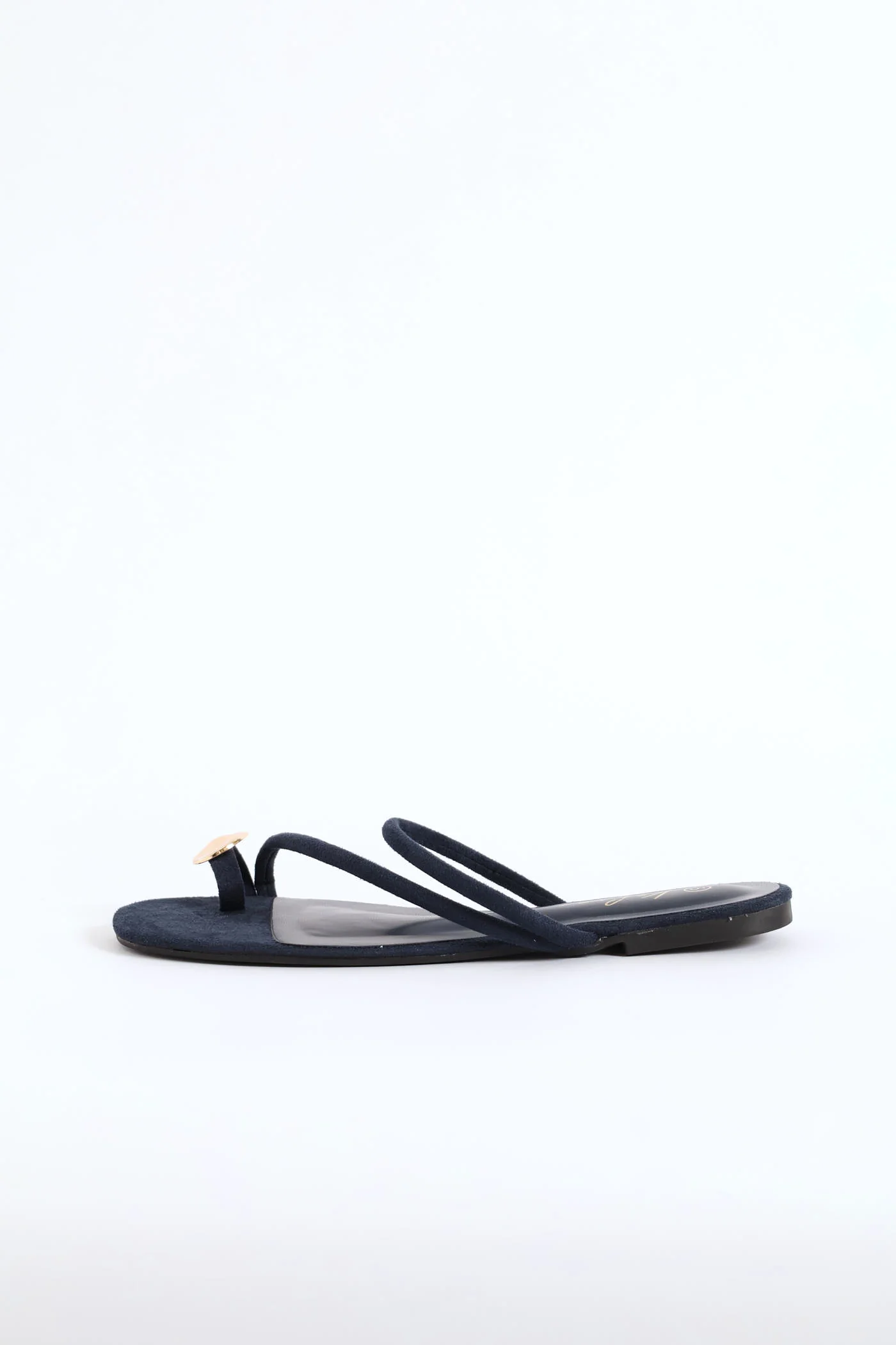 Metal Circle Trim Basic Toe Post Mule Sandal - Navy - Image 4