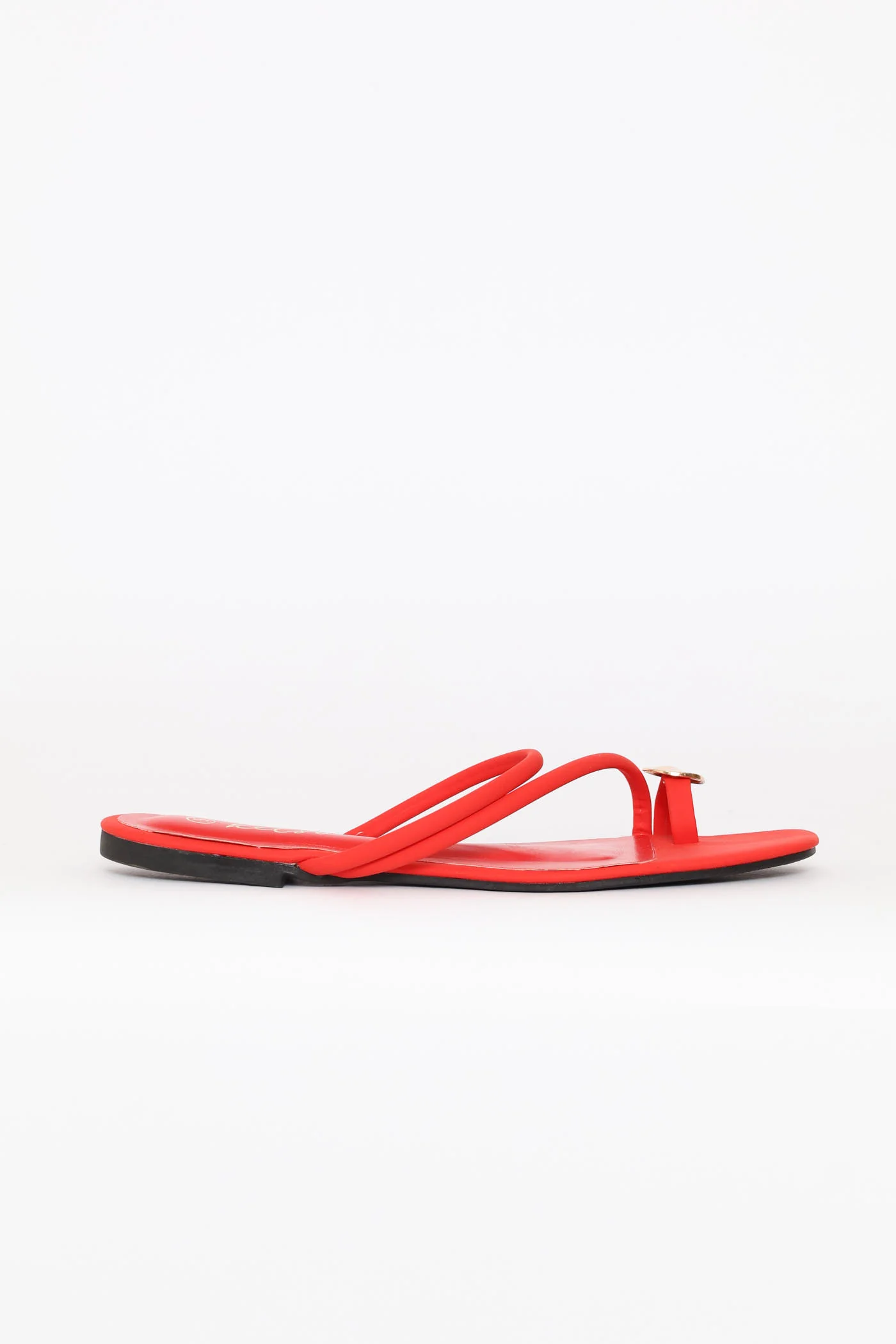 Metal Circle Trim Toe Post Mule Sandal - Red - Image 3
