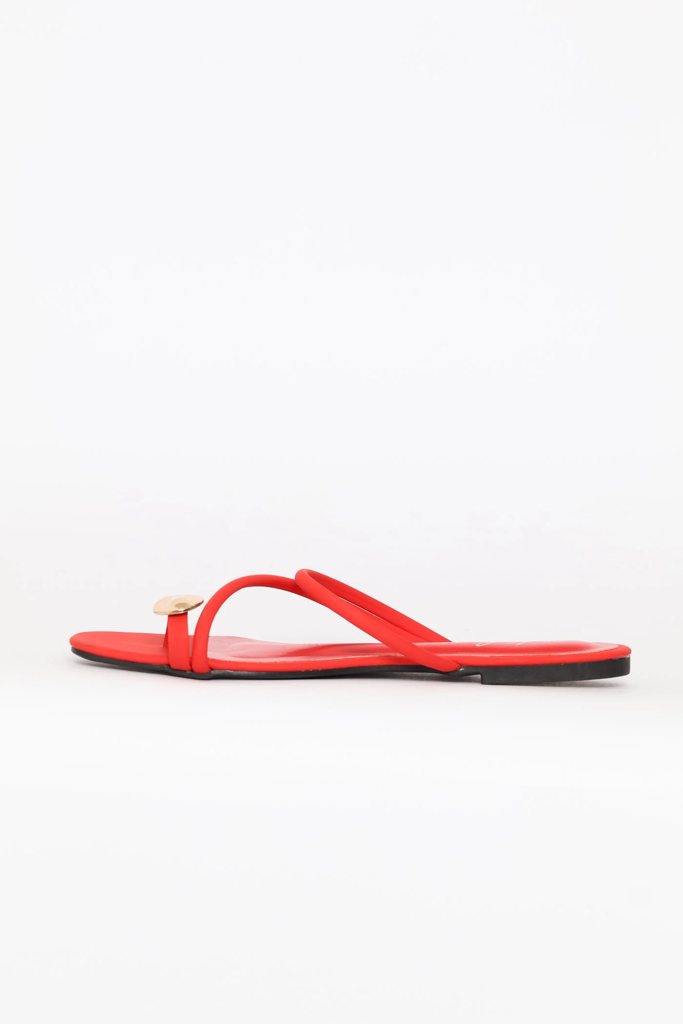 Metal Circle Trim Toe Post Mule Sandal - Red - Image 4
