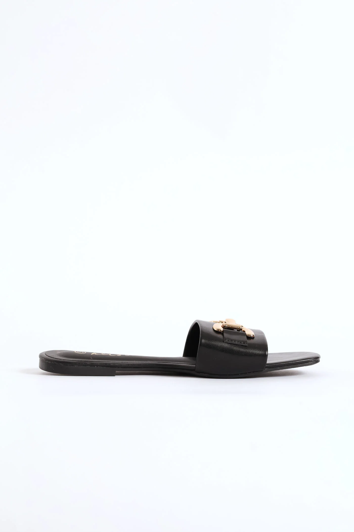 Metal D-Bar Single Band Mule Sandal - Black - Image 3