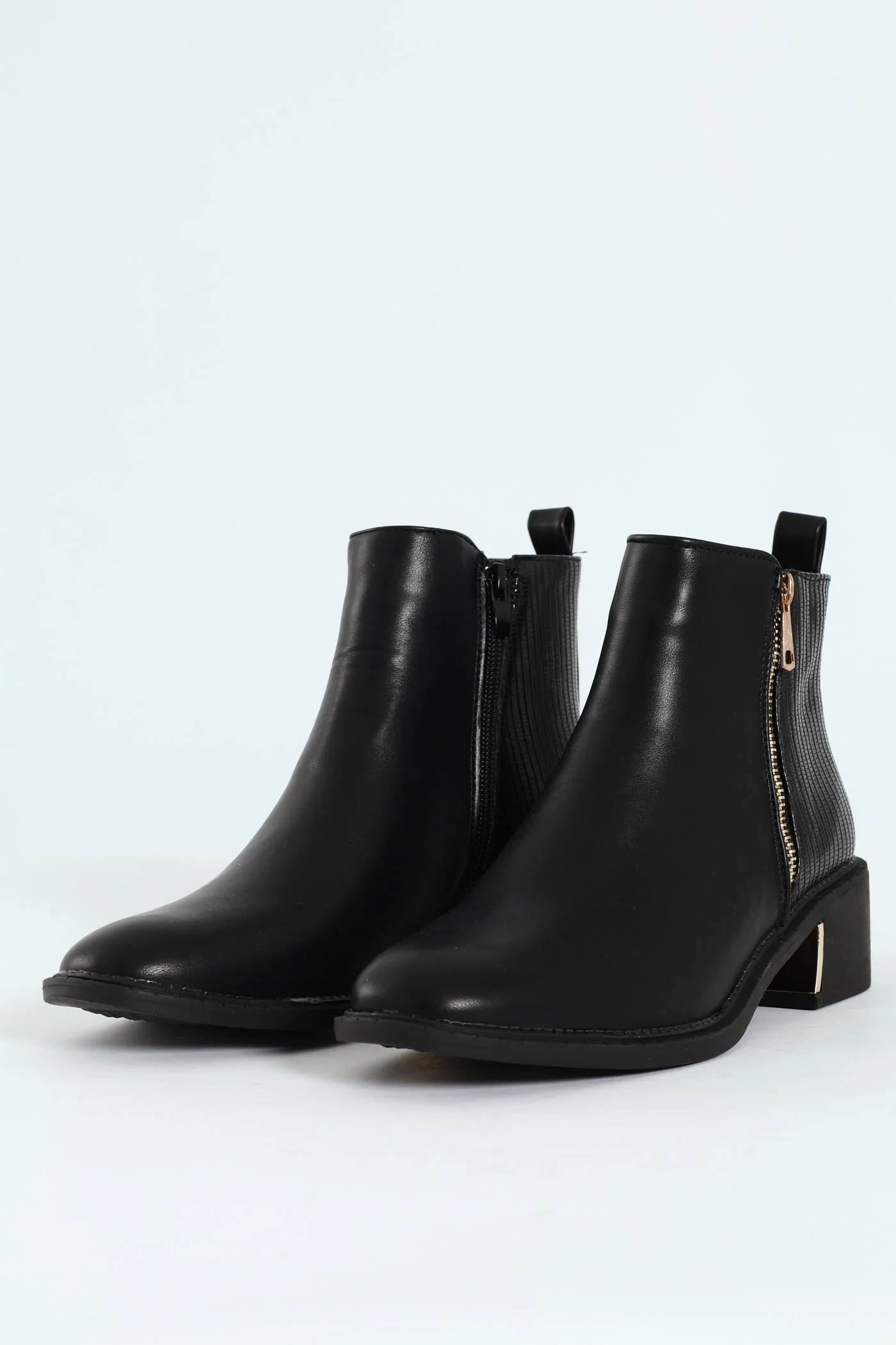 Metal Heel Insert Fabric Chelsea Block Boot - Black - Image 3