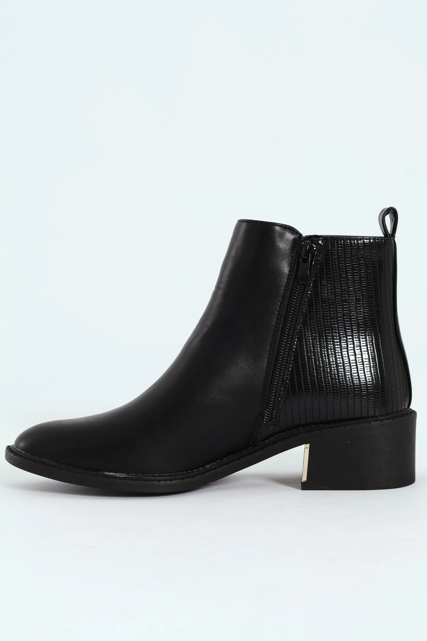 Metal Heel Insert Fabric Chelsea Block Boot - Black - Image 4