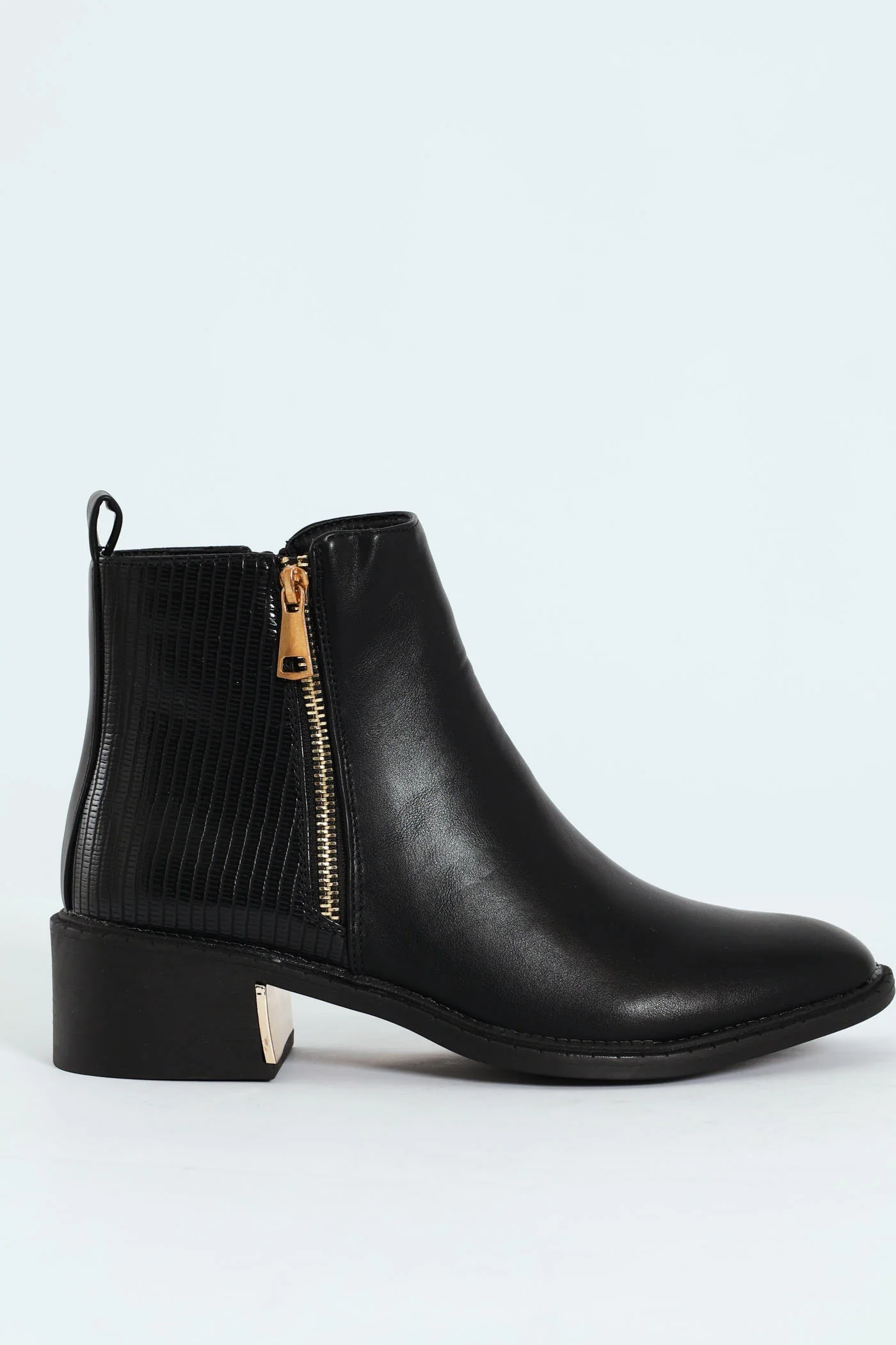 Metal Heel Insert Fabric Chelsea Block Boot - Black - Image 5