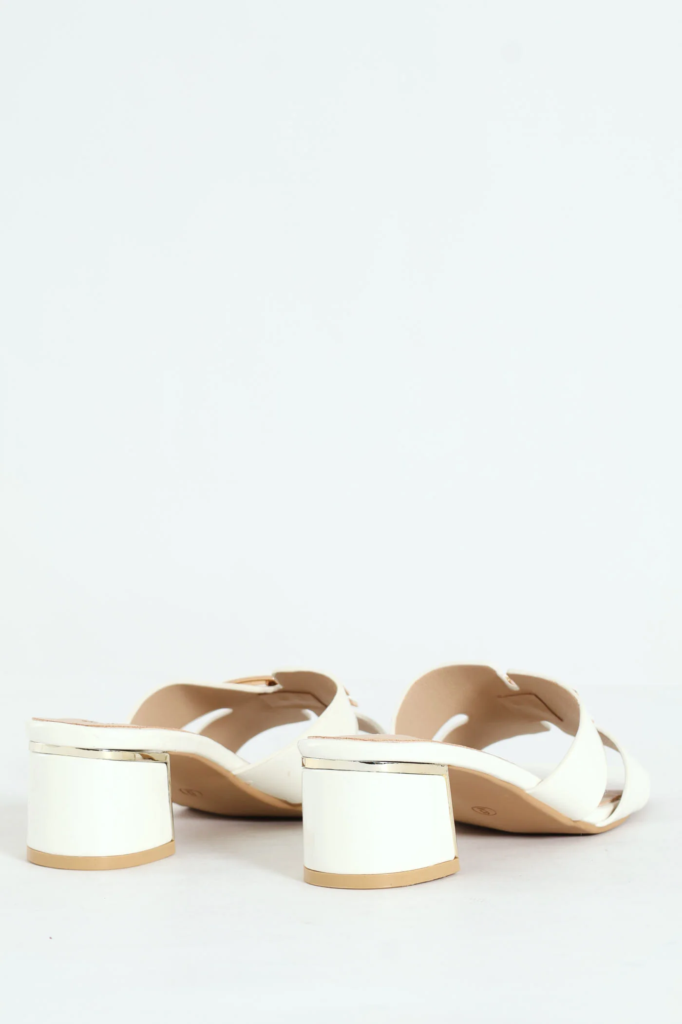 Metal Insert Mule Heel With Wide Vamp & Trim - White - Image 2