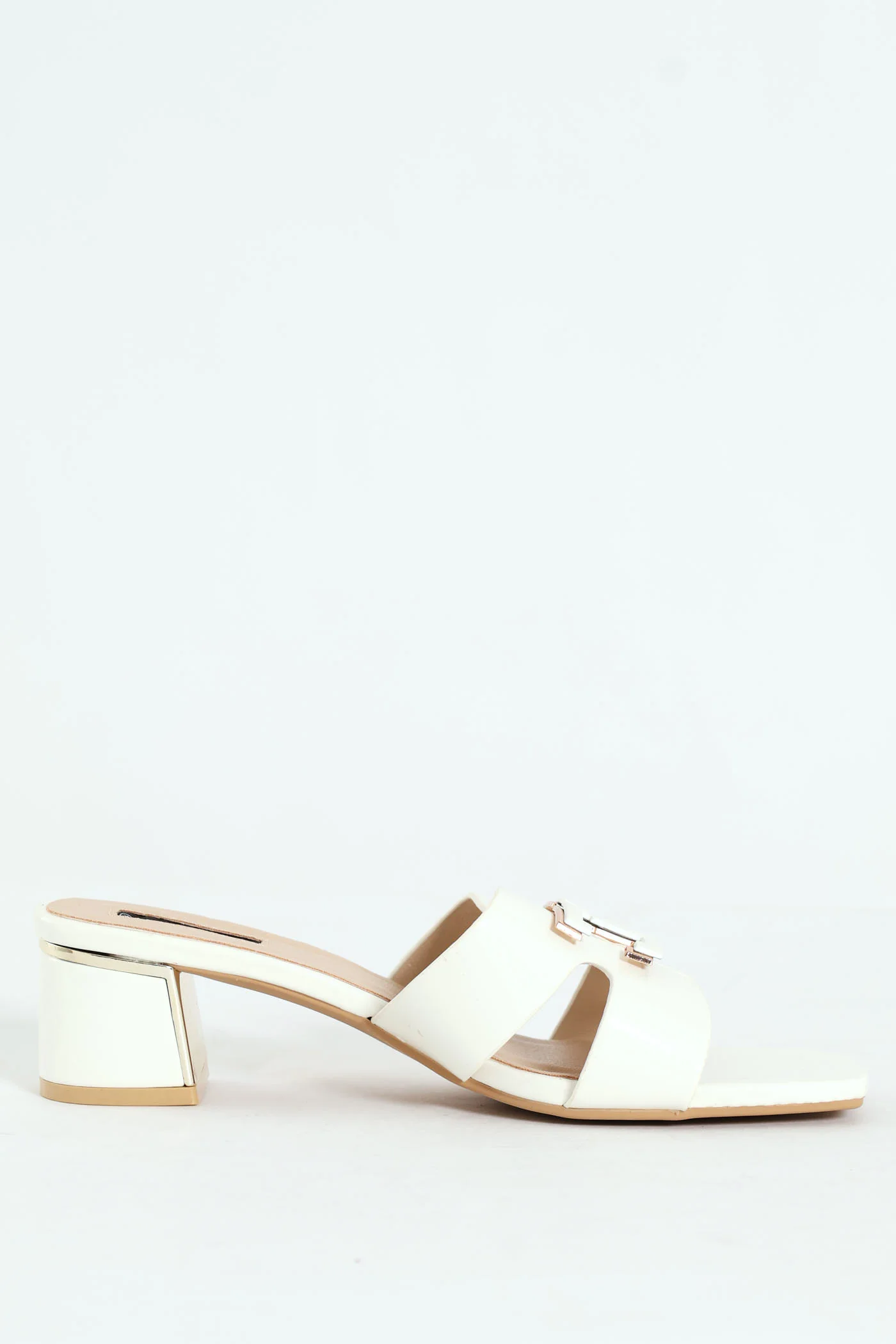 Metal Insert Mule Heel With Wide Vamp & Trim - White - Image 3