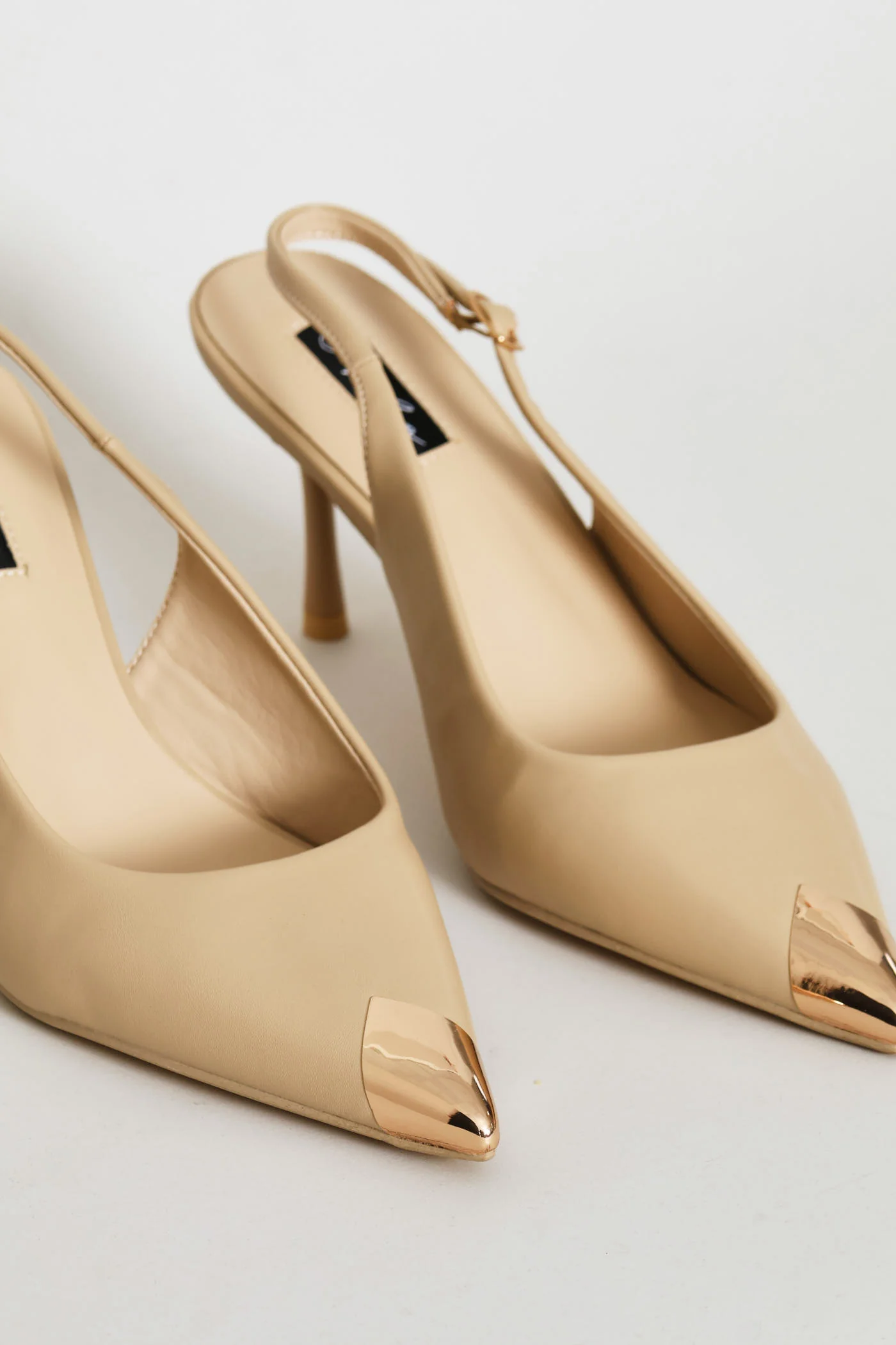 Metal Toe Cap Slingback Kitten Heel - Natural - Image 2
