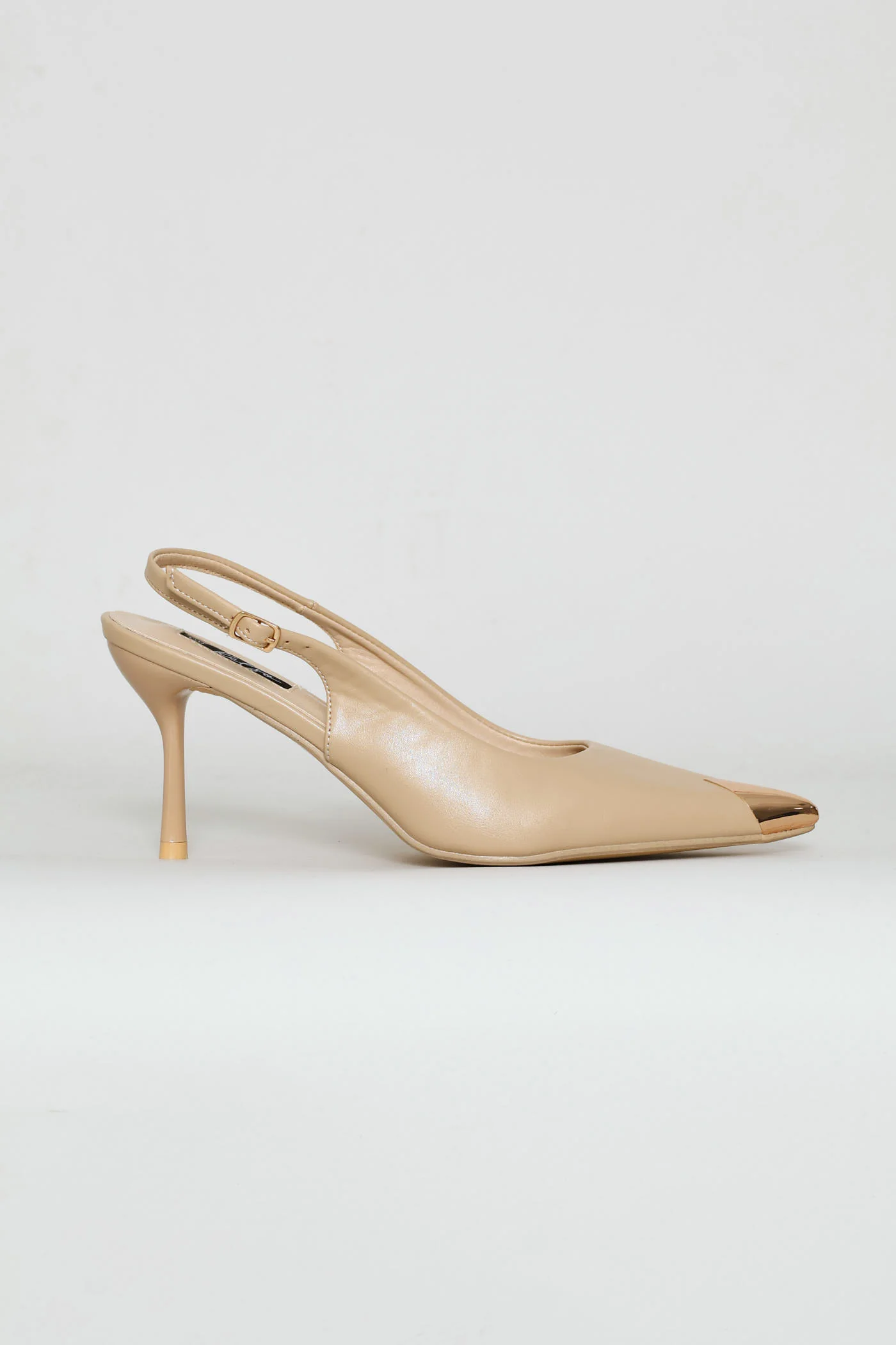 Metal Toe Cap Slingback Kitten Heel - Natural - Image 3