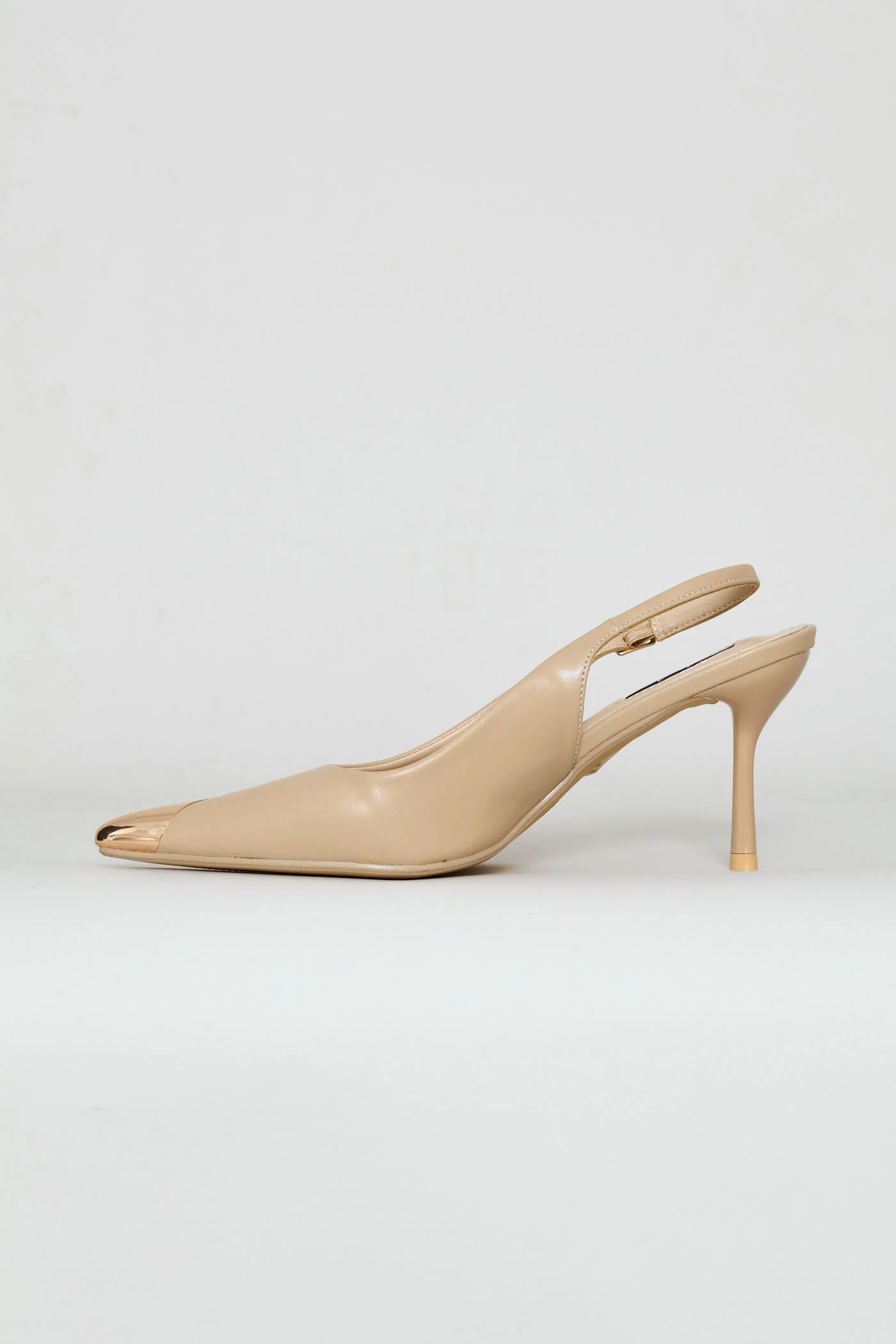 Metal Toe Cap Slingback Kitten Heel - Natural - Image 4