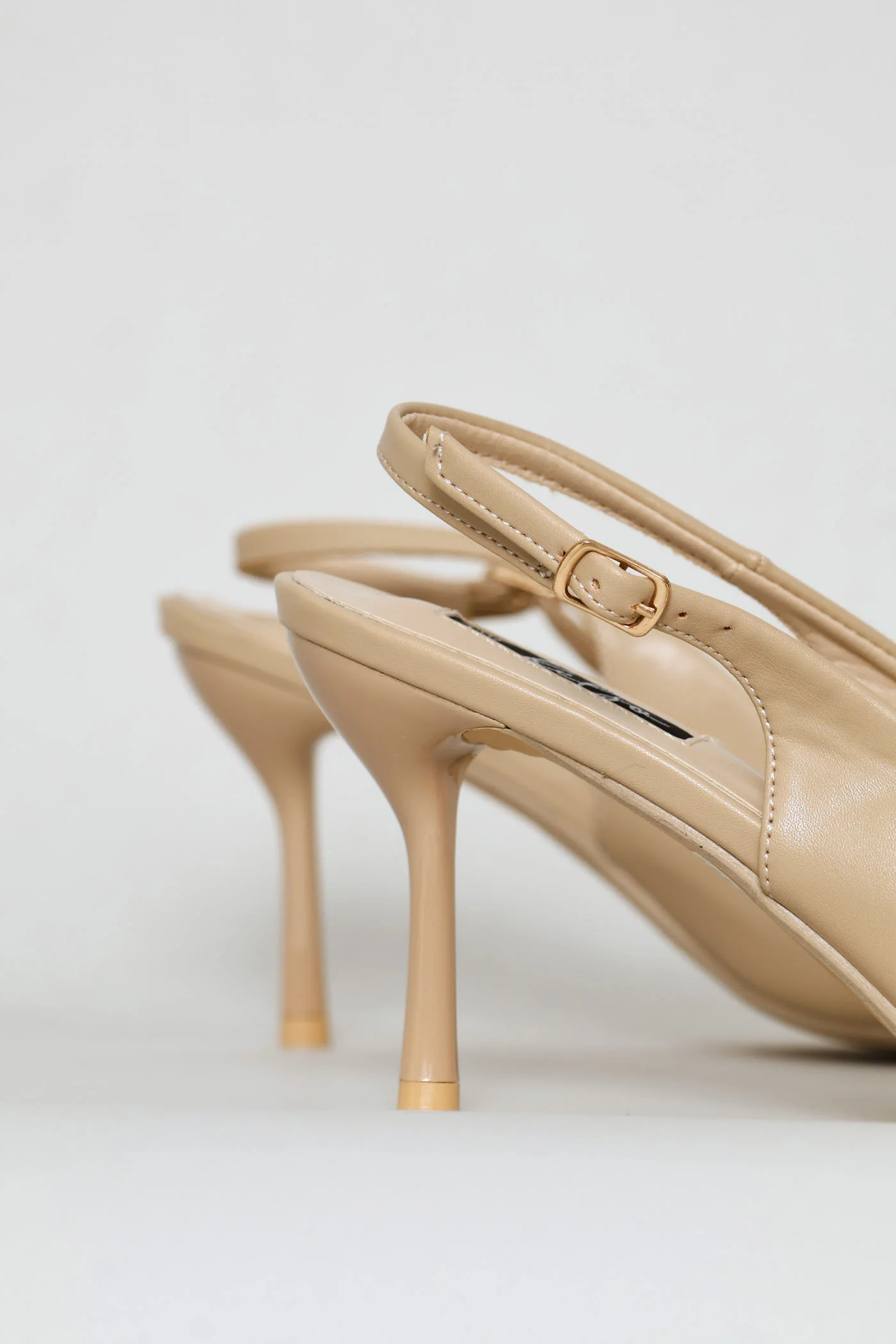 Metal Toe Cap Slingback Kitten Heel - Natural - Image 5