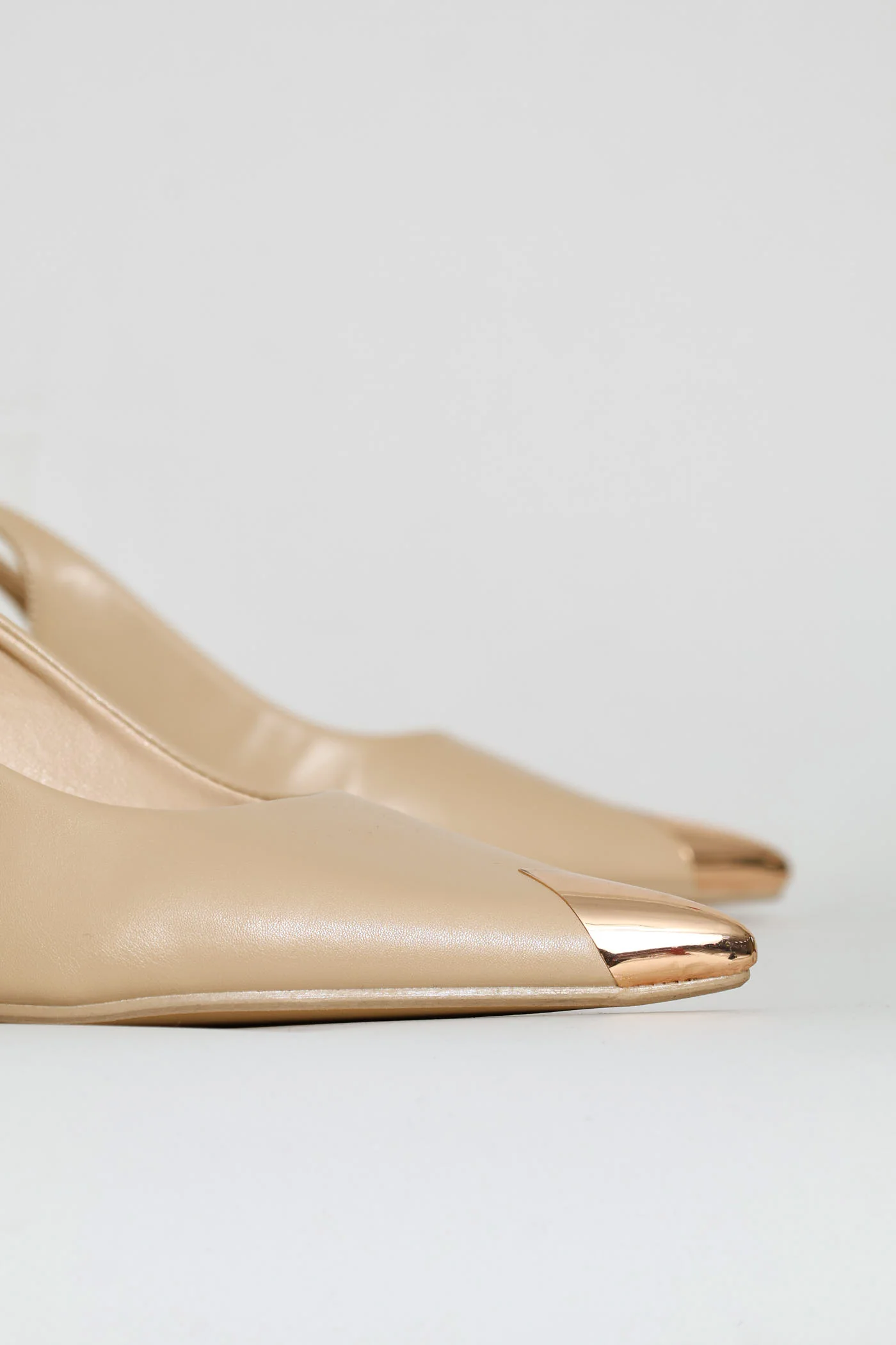 Metal Toe Cap Slingback Kitten Heel - Natural - Image 6