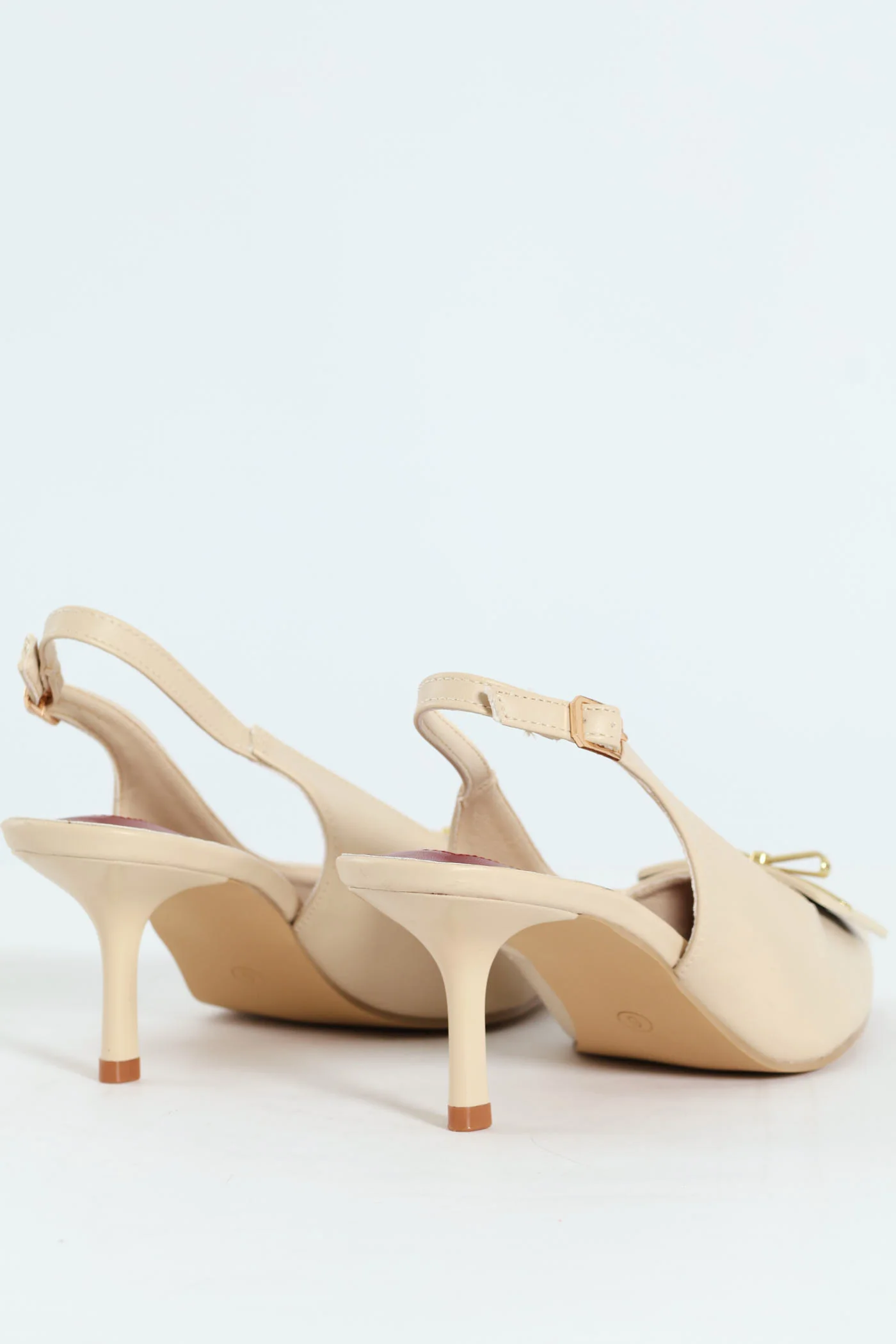 Metal Trim Apron Slingback Kitten Heel - Off White - Image 3