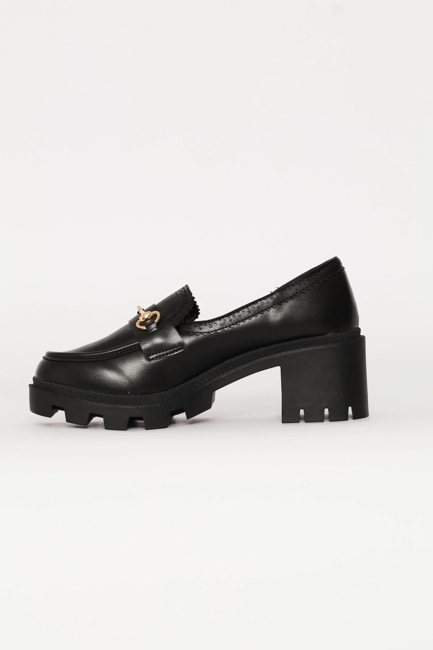 Metal Trim Chunky Heel Loafer - Black - Image 2