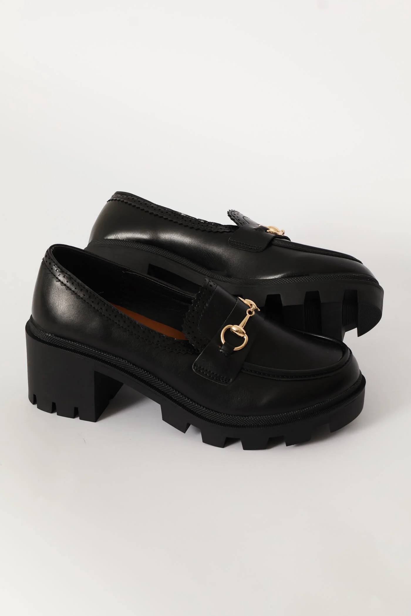 Metal Trim Chunky Heel Loafer - Black - Image 3
