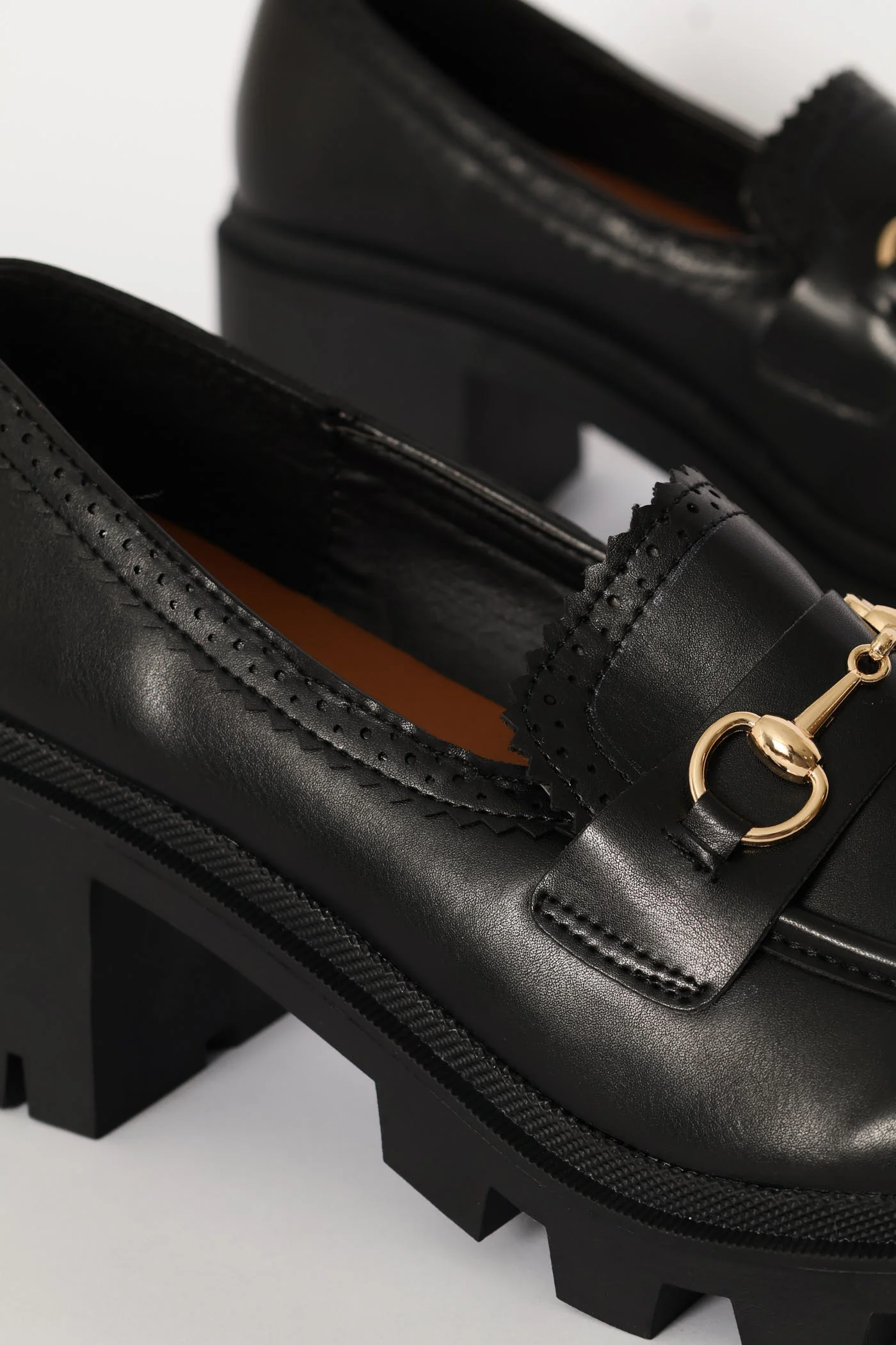 Metal Trim Chunky Heel Loafer - Black - Image 5