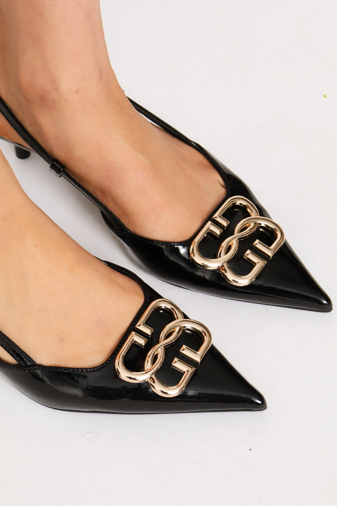 Metal Trim Slingback Heel - Black - Image 2