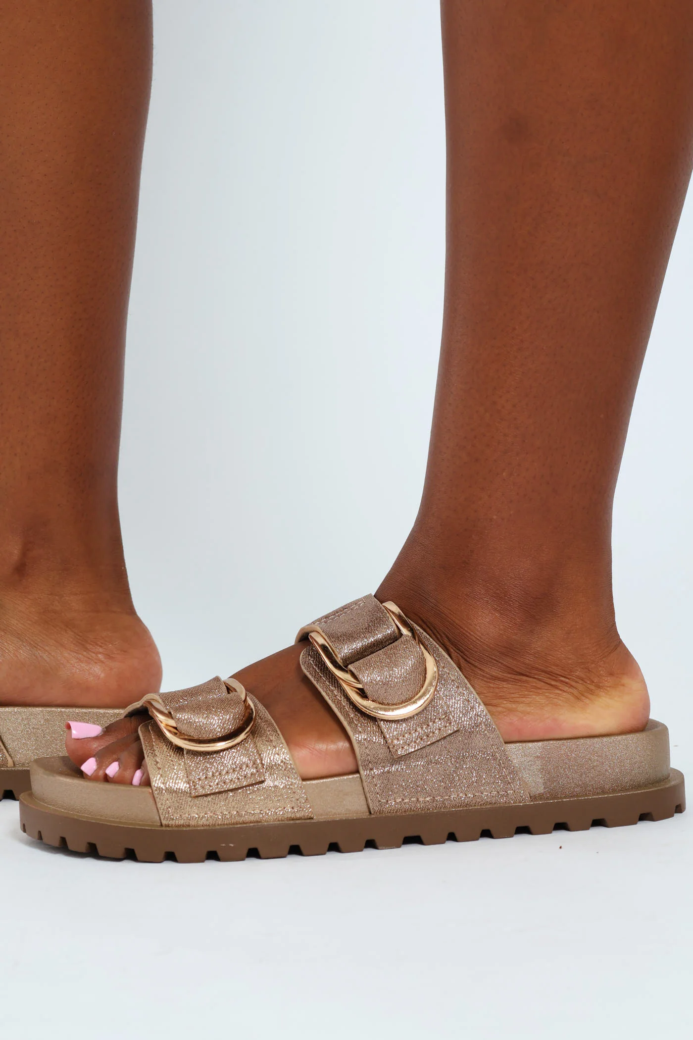 Metallic Double Strap Mule Sandal - Rose Gold - Image 2