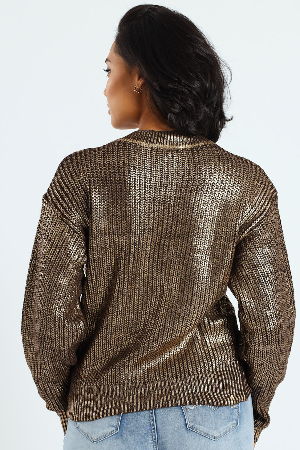 Metallic Knit Sweater - Gold - Image 3