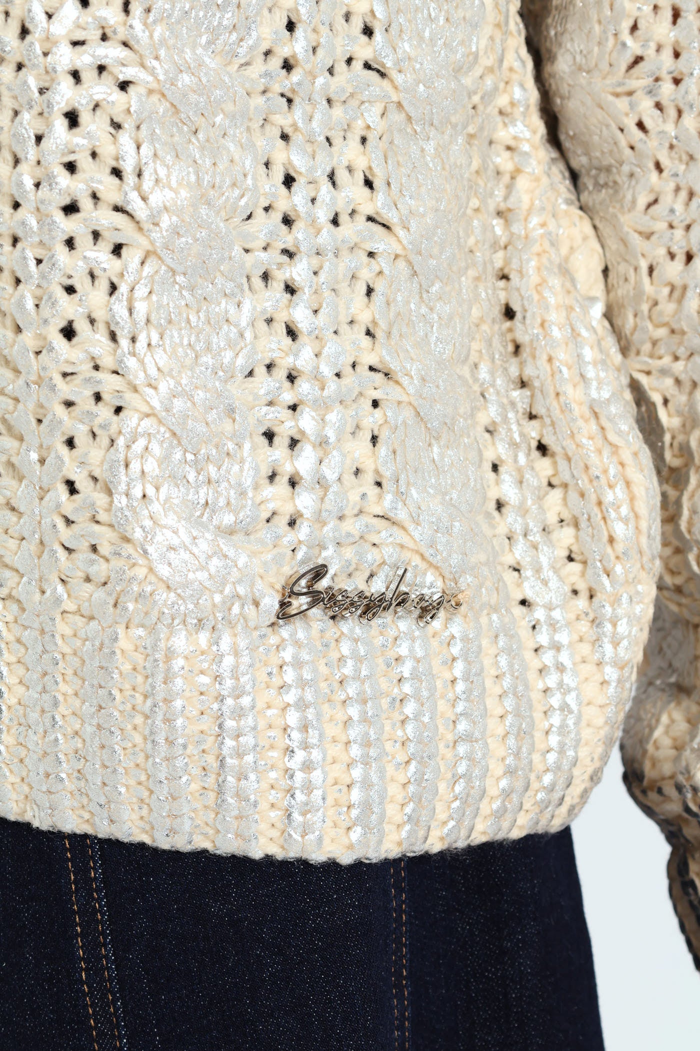 Metallic Polo Neck Knit Sweater - Silver - Image 5