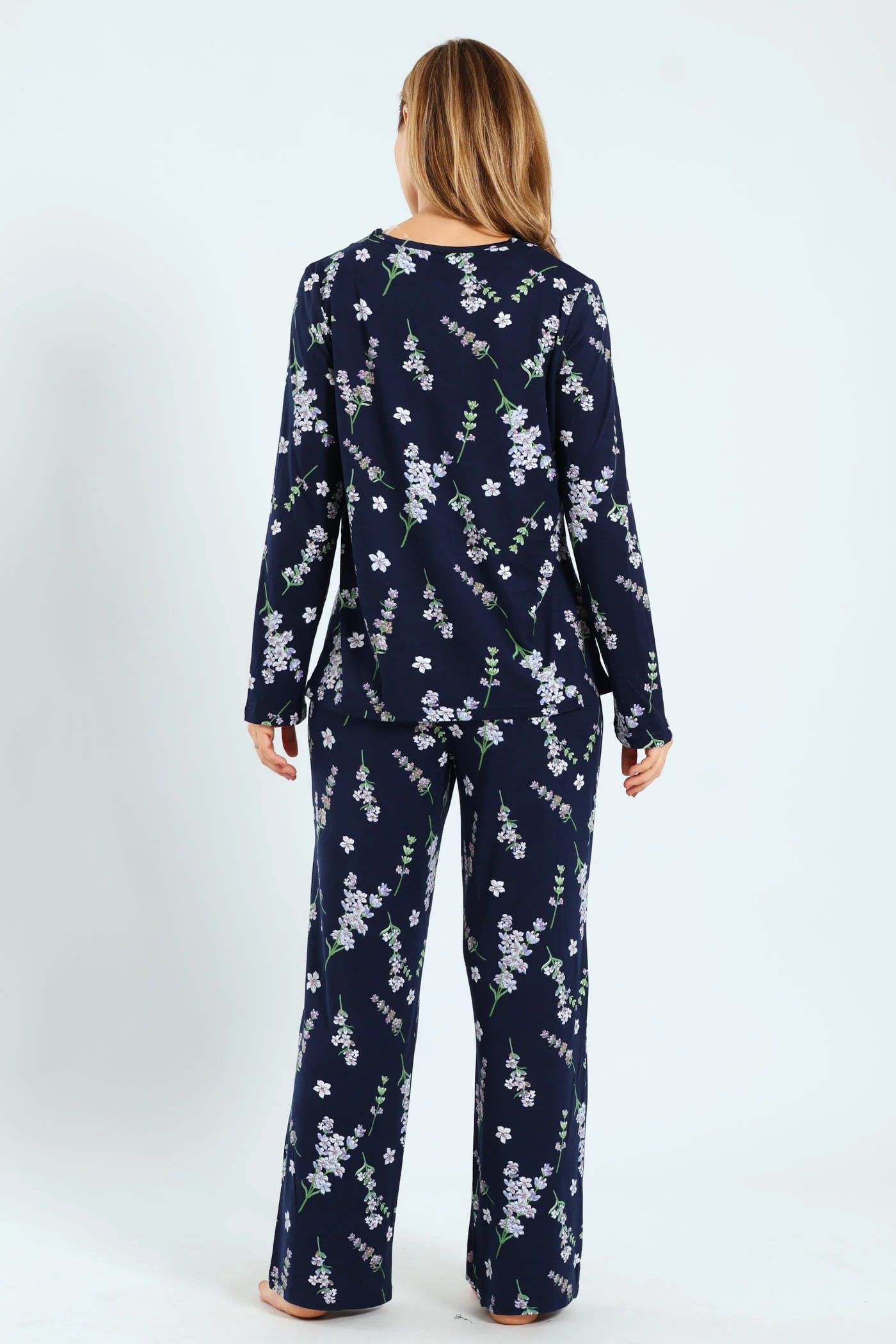 Soft Touch Lace Detail Top & Pants Set - Navy - Image 2