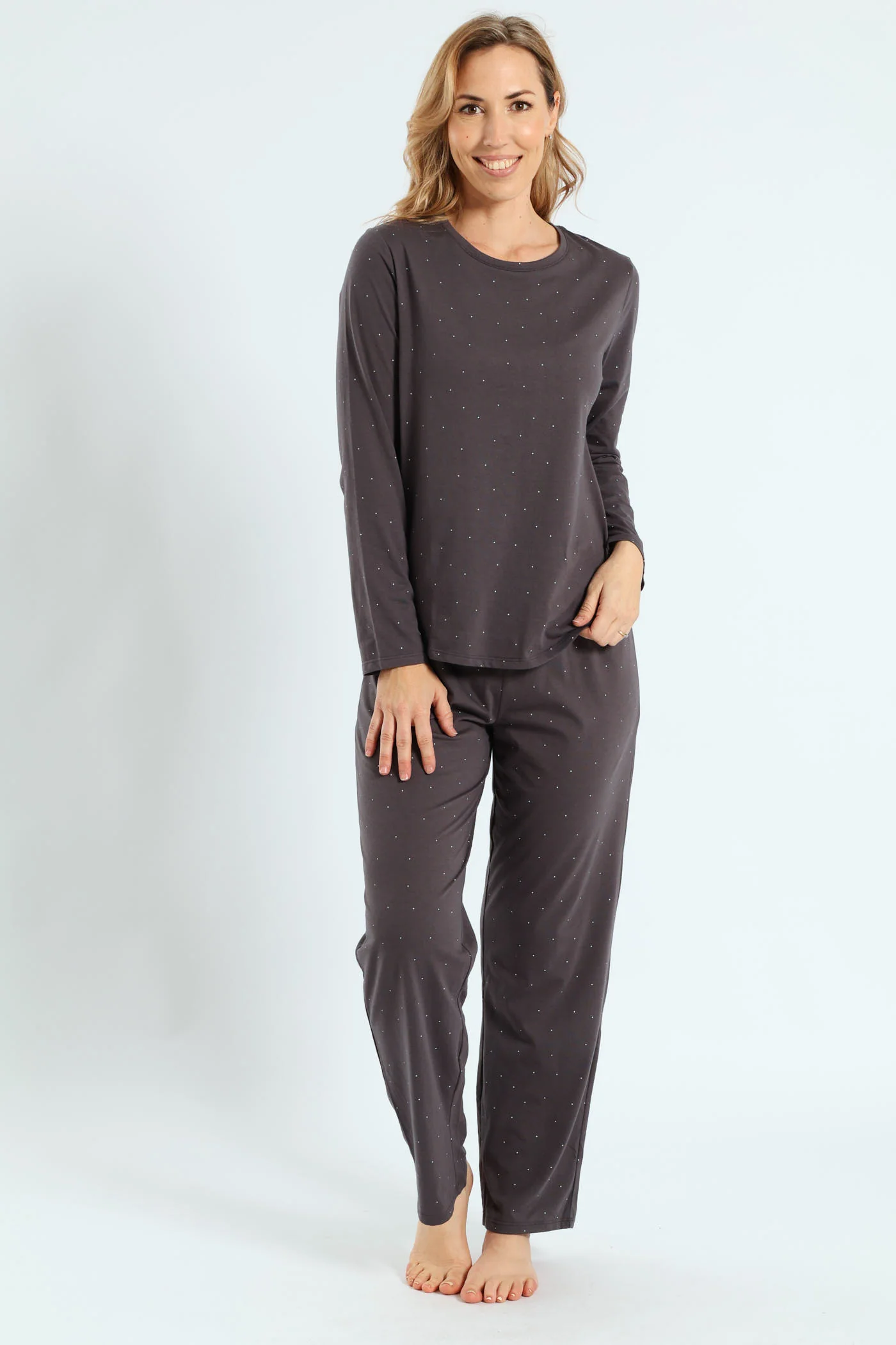 Micro Spot Knit Straight Leg Pant - Charcoal - Image 4
