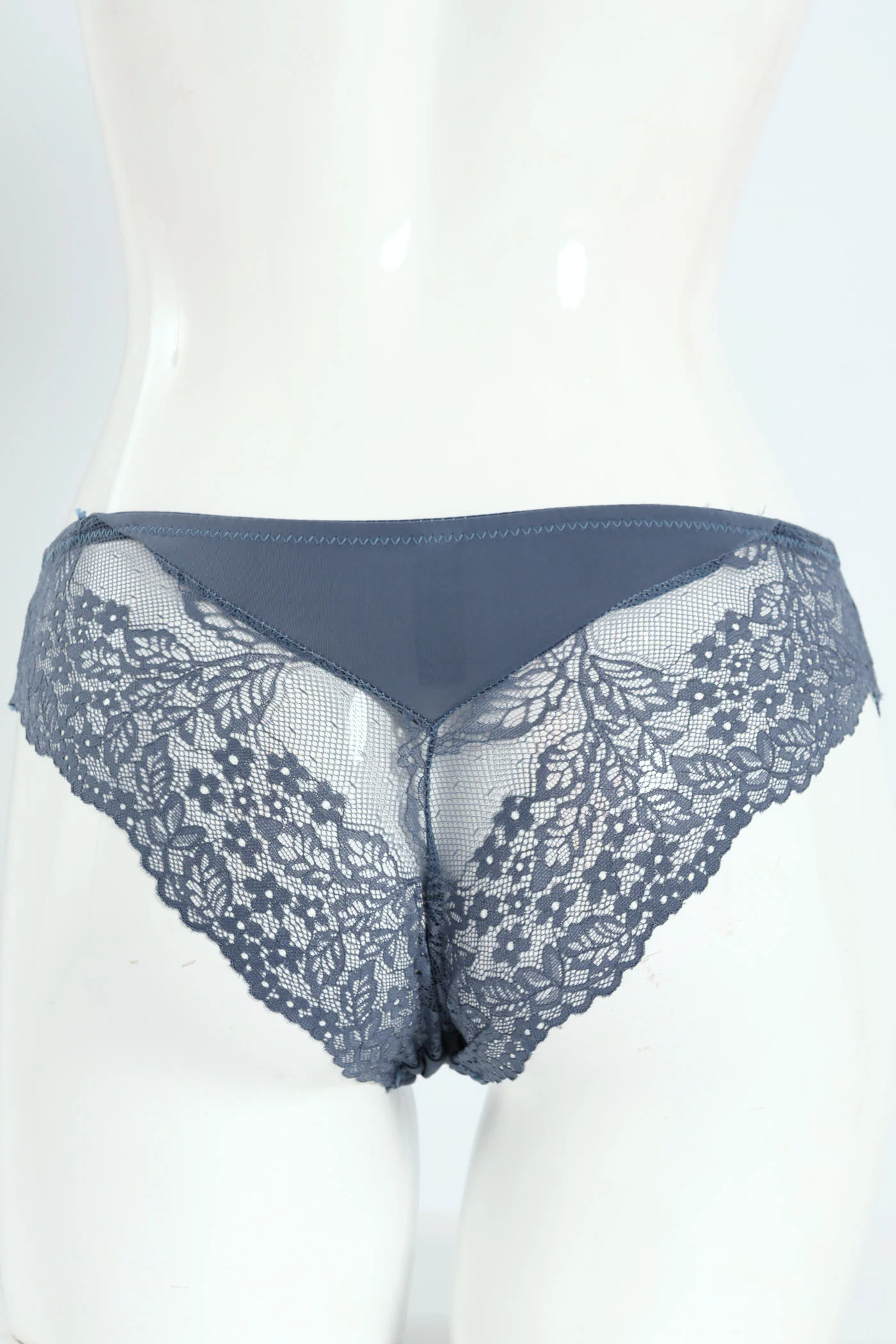 Microfiber Lace Brazilian Panty - Blue - Image 2