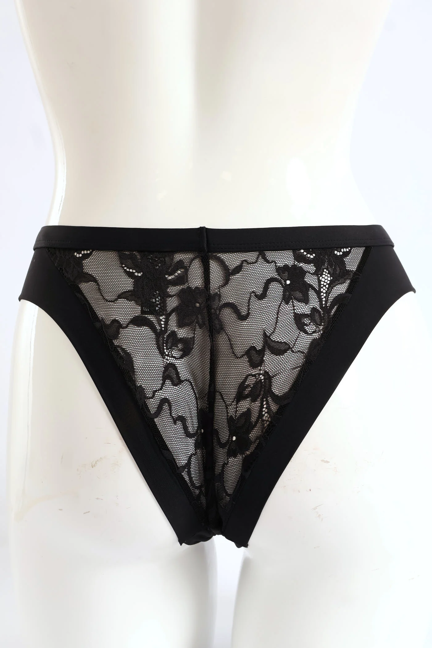 Microfibre & Lace Brazilian Panties - Black - Image 3