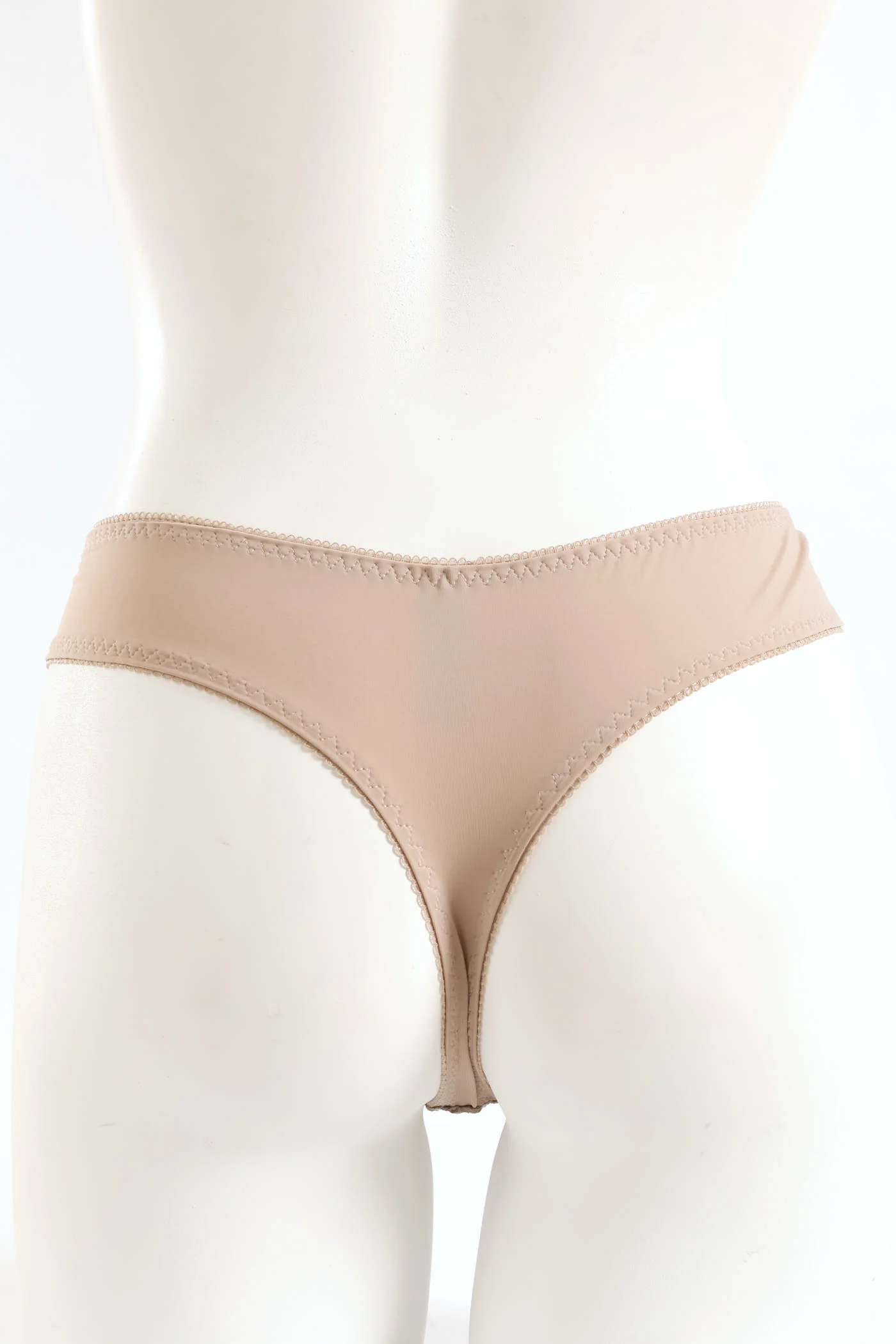 Microfibre & Lace Floral Thong - Stone - Image 2