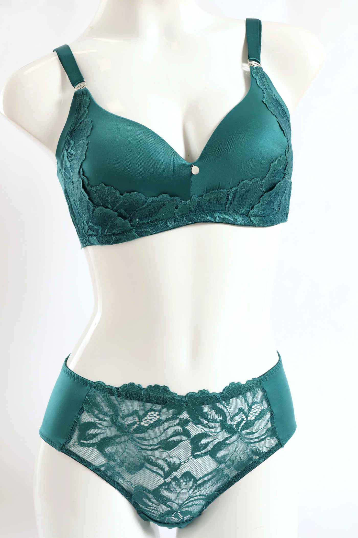 Microfibre & Lace Molded Bra - Emerald - Image 2
