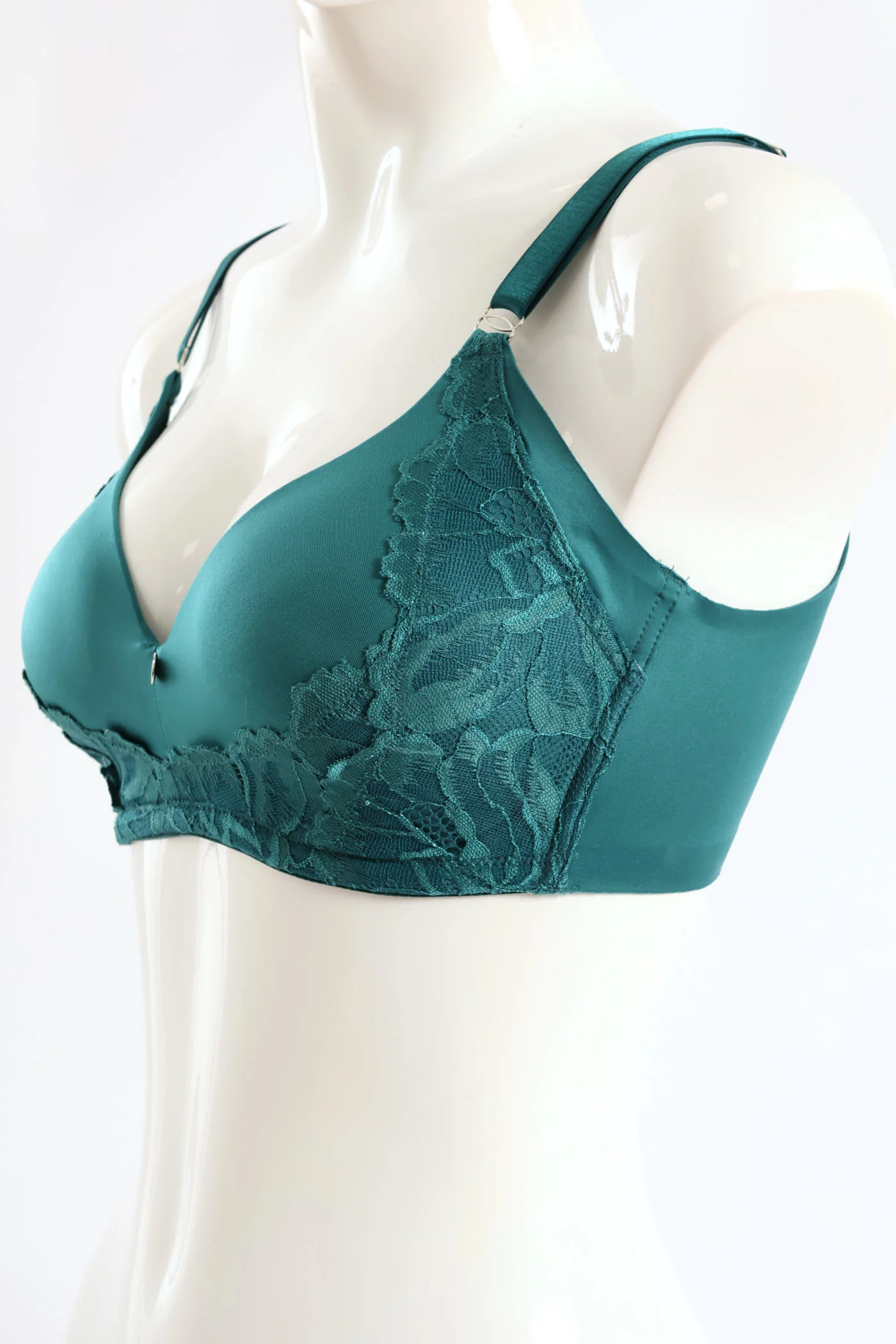Microfibre & Lace Molded Bra - Emerald - Image 3