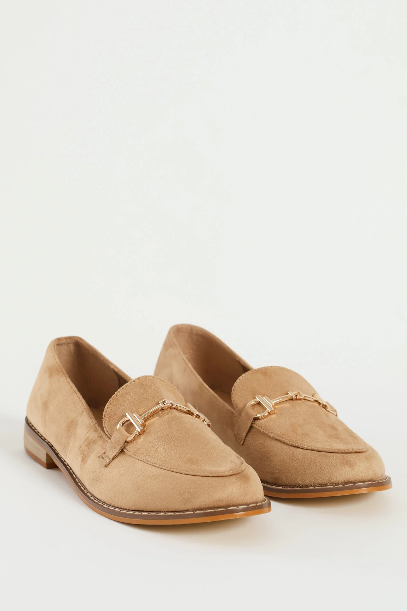 Microfibre Flat Gold Trim Loafer - Taupe - Image 2