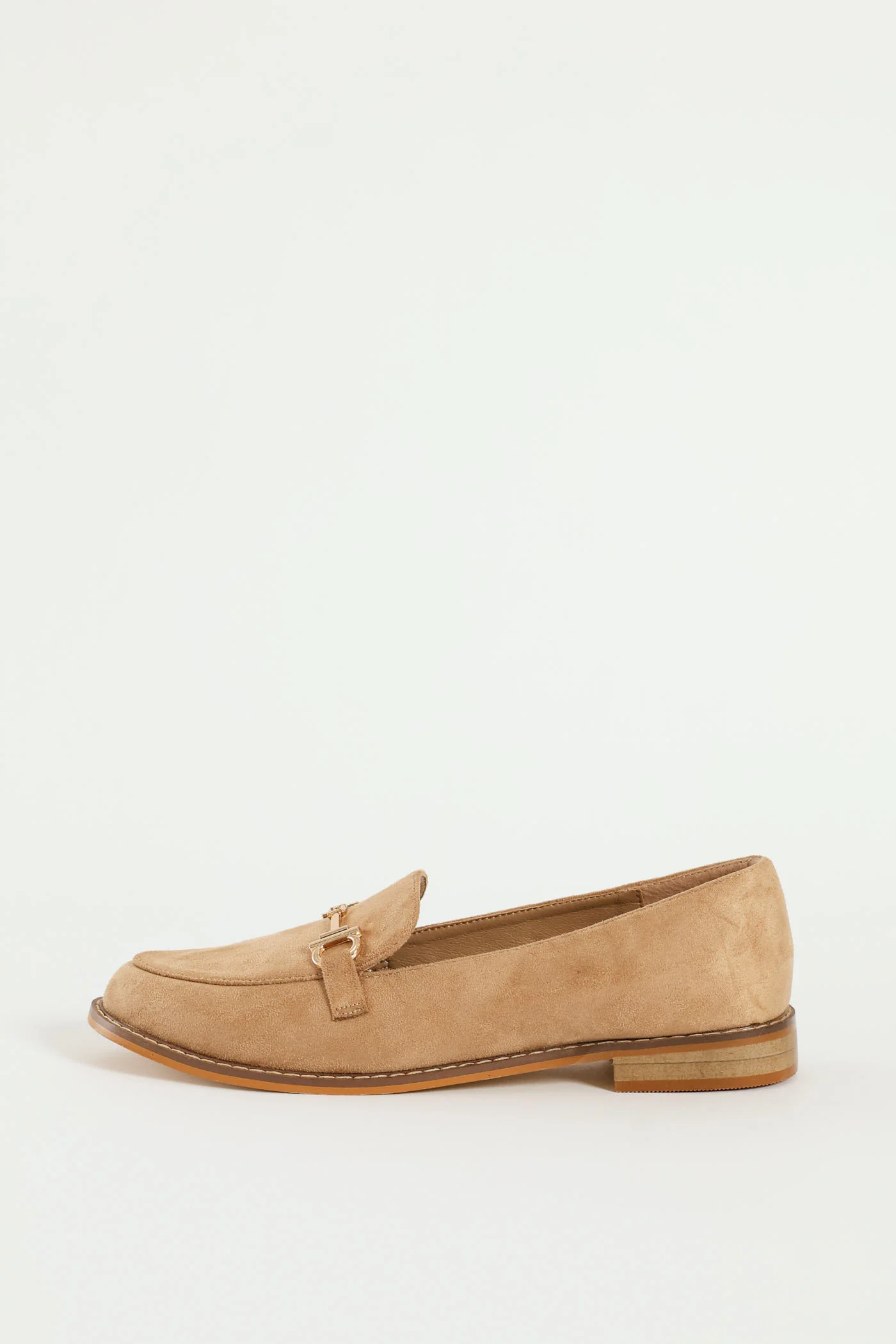 Microfibre Flat Gold Trim Loafer - Taupe - Image 3